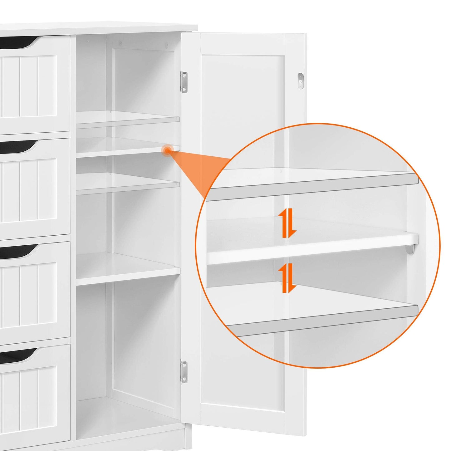 Yaheetech Bathroom Cabinet Floor Cabinet with 4 Drawers and 2 Doors Bathroom Cabinet Floor Cabinet with Height-Adjustable Shelf for Bathroom Living Room Hallway Kitchen White