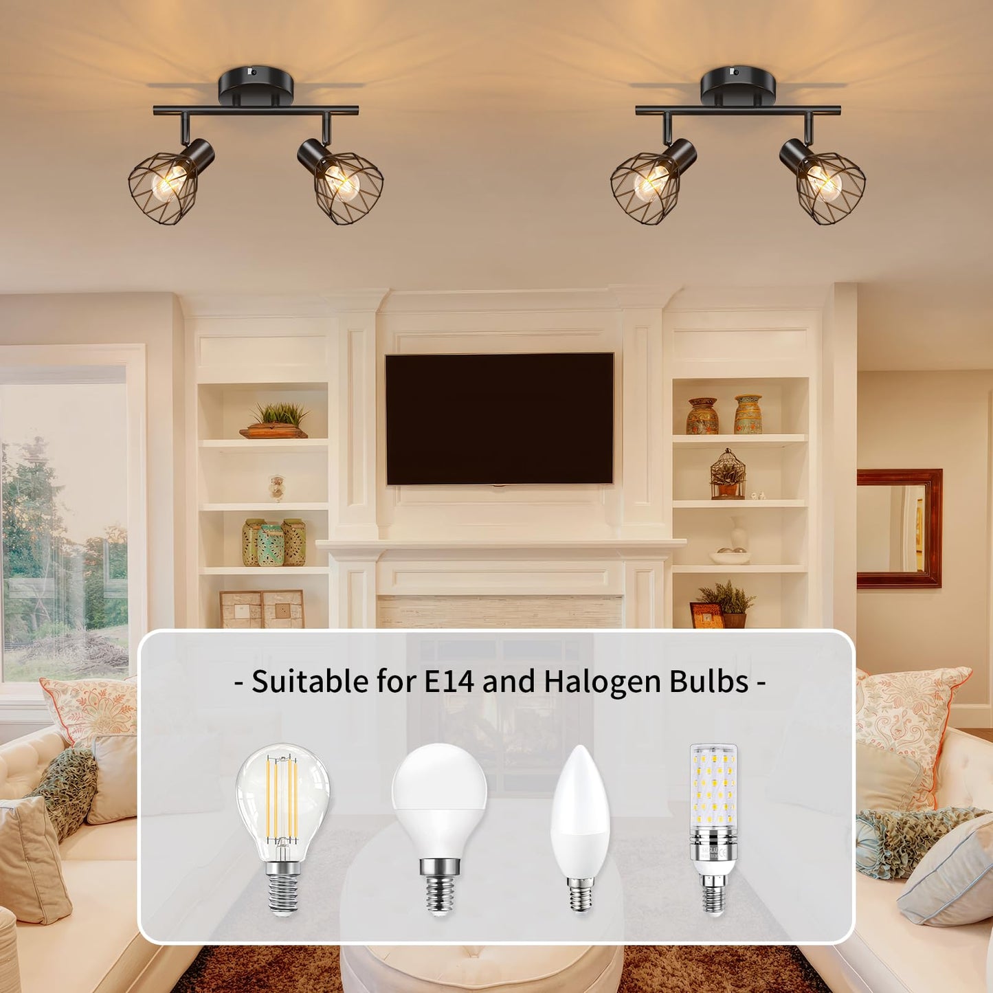 Kimjo Led Deckenstrahler 6 Flammig - Deckenleuchte Strahler E14 Schwenkbar - Deckenlampe Schwarz 6 Flammig Lampe Wohnzimmer - Deckenlampe LED Deckenleuchte Küche Deckenspot Ohne Leuchtmittel