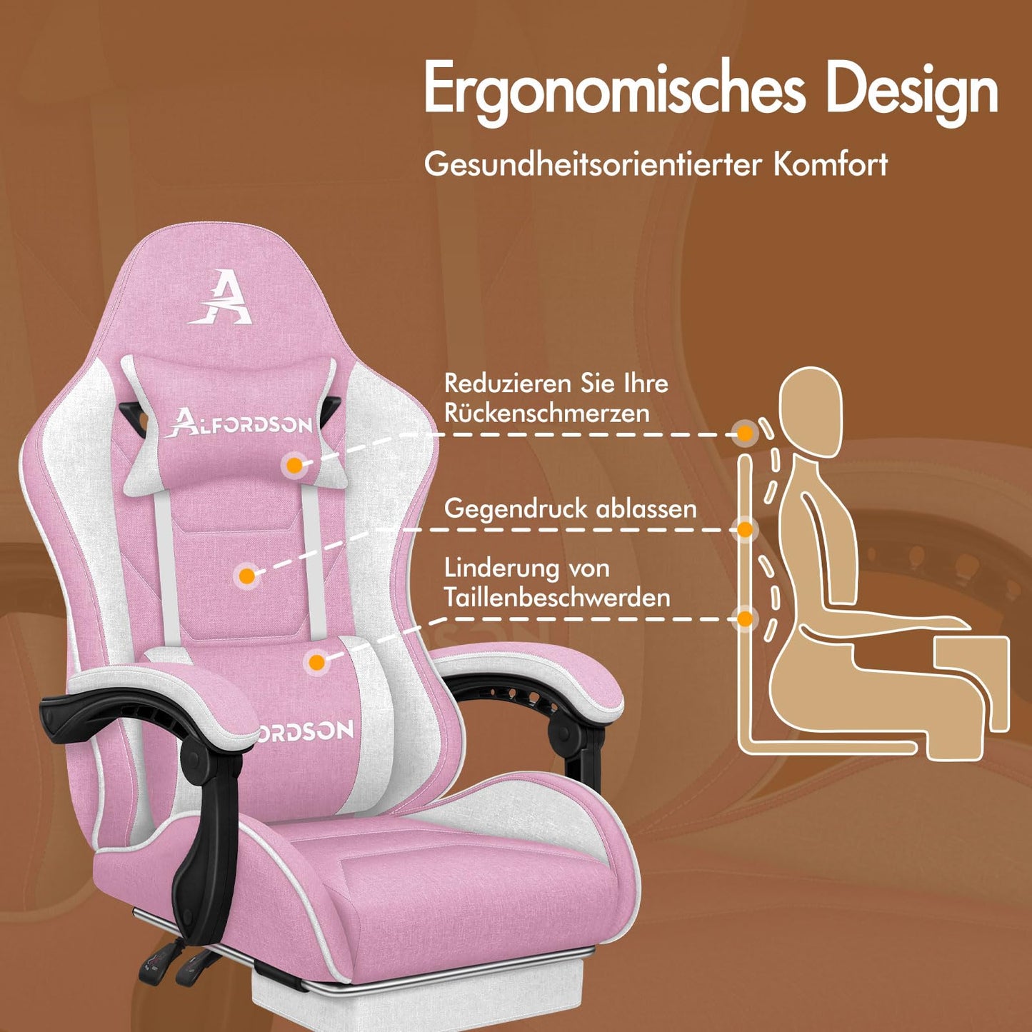 ALFORDSON Gaming-Stuhl mit Massage-Lendenwirbelkissen, ergonomischer Gamer-Racer-Stuhl mit Verstellbarer Rückenlehne, Drehstuhl mit Fußstütze, höhenverstellbar, Schwarz