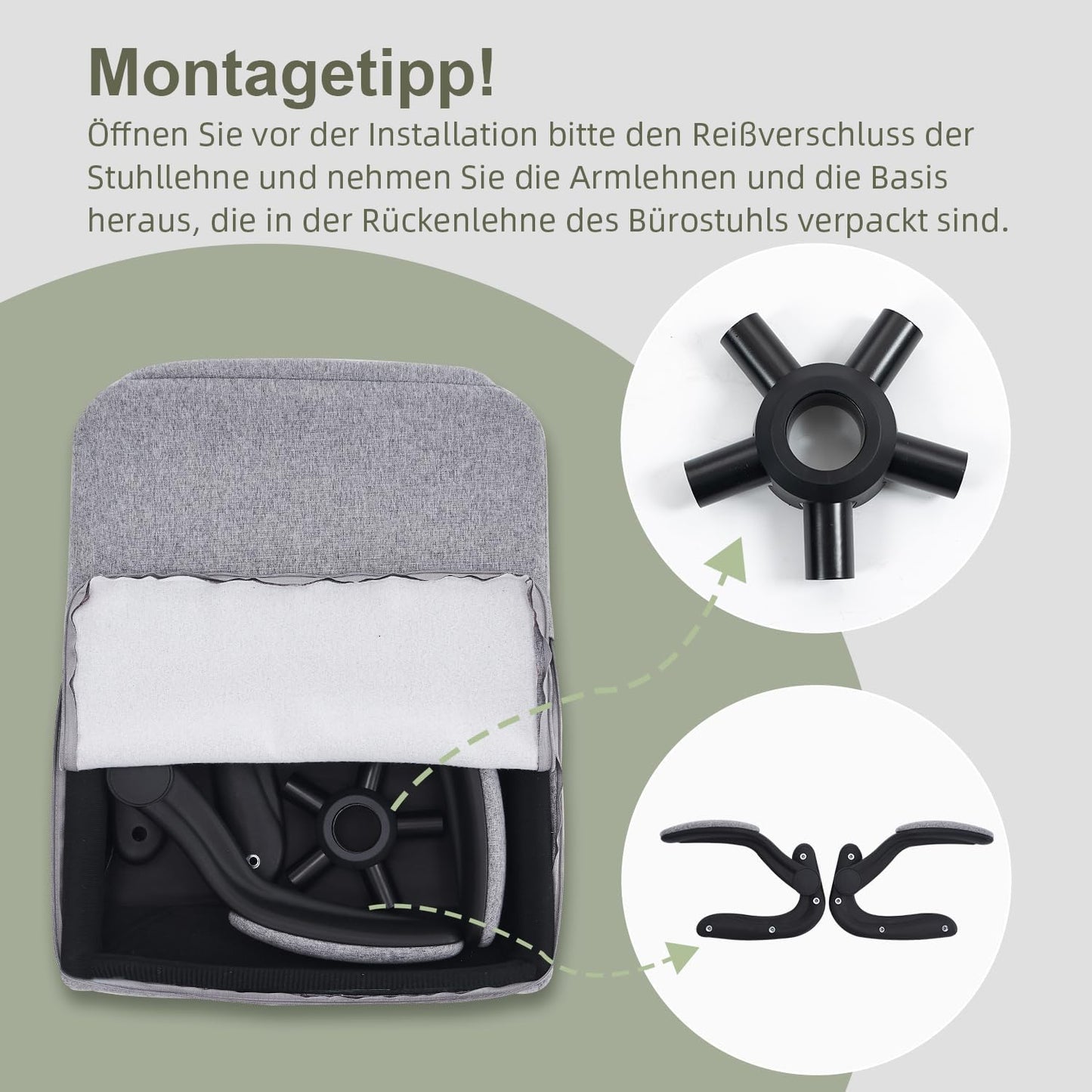 CASTLOVE Bürostuhl Ergonomisch Schreibtischstuhl Chefsessel Mit Gepolsterten Armlehnen Klappbar, H?henverstellung, Wippfunktion und Kopfstütze Bequem für Home-Office Bürostuhl 150kg Beige Stoff