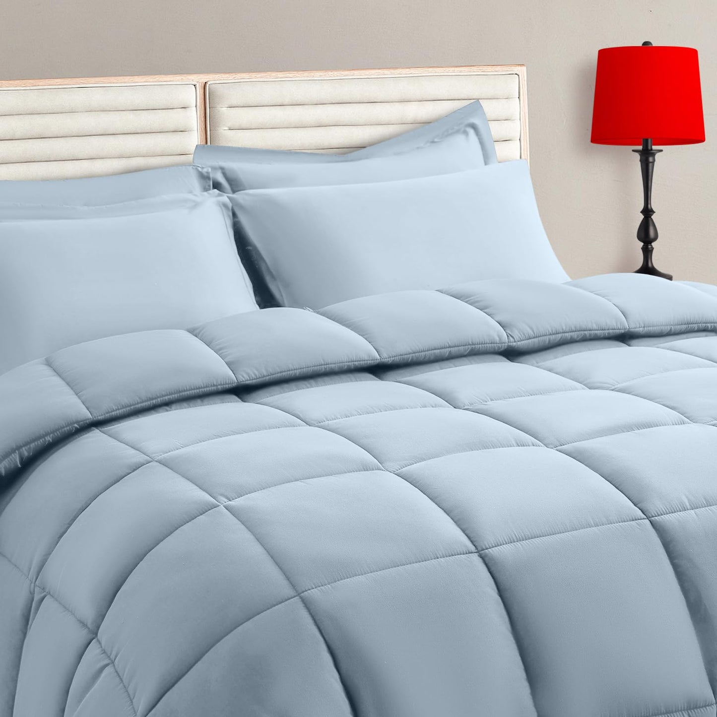 Twin Size Comforter Set - 5 Pieces, Bed in a Bag Bedding Sets with All Season Soft Quilted Warm Fluffy Reversible Comforter,Flat Sheet,Fitted Sheet,1 Pillow Shams,1 Pillowcases,Black