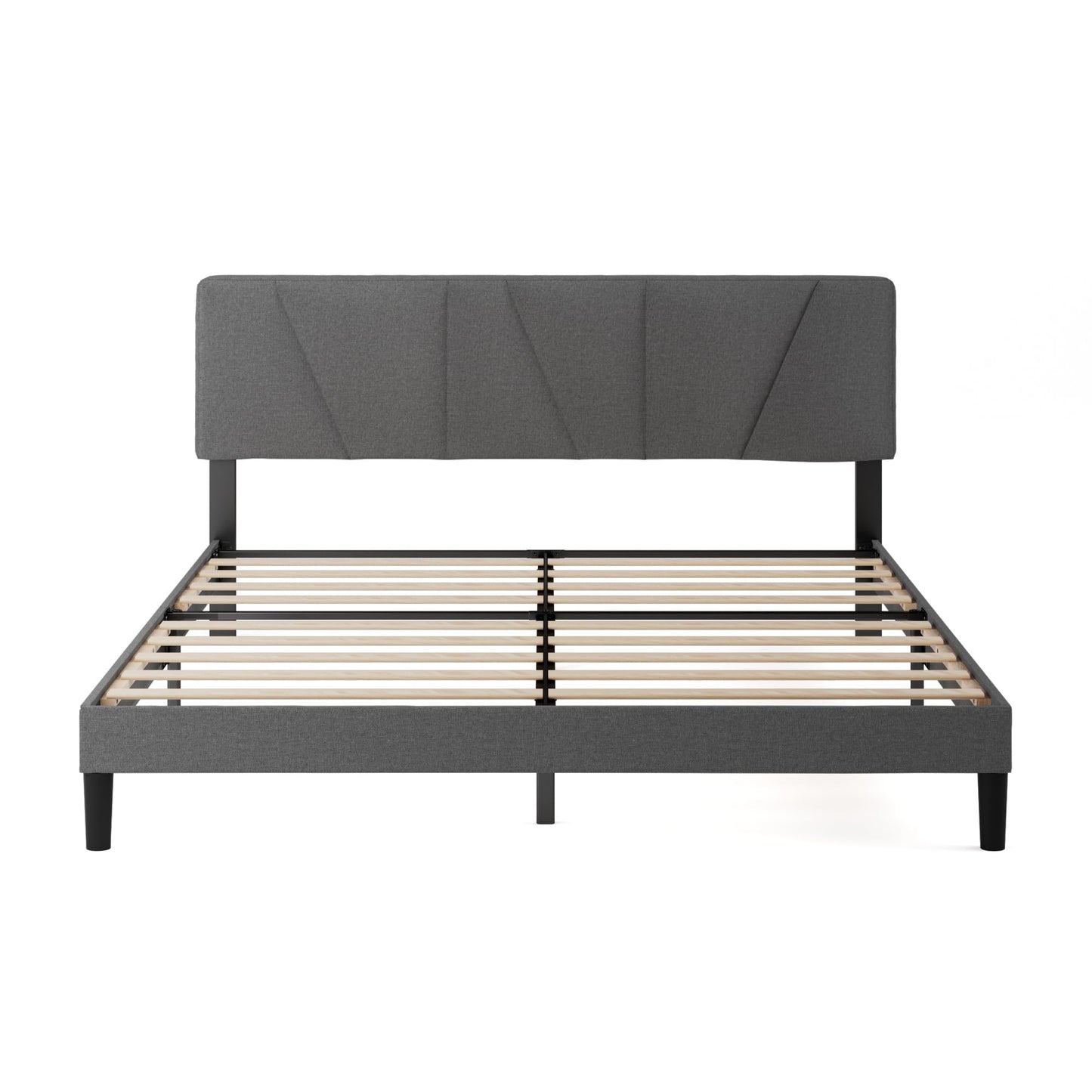 Zinus Maya Bed 180 x 200 cm - Height 30 cm - Padded Bed Frame with Headboard - Wooden Slatted Frame - Dark Grey, Dark Grey