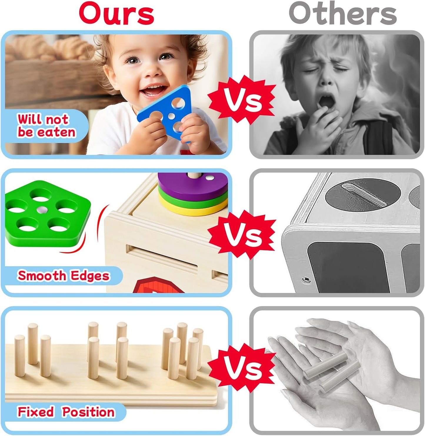 UMEREACT 4 in 1 Shape Sorter, Sorting and Stacking, Wooden Montessori Toy, 12 Months Old Baby Boys and Girls, Colour Matching, Counting and Fishing Game for 1, 2 and 3 Year Old Gifts