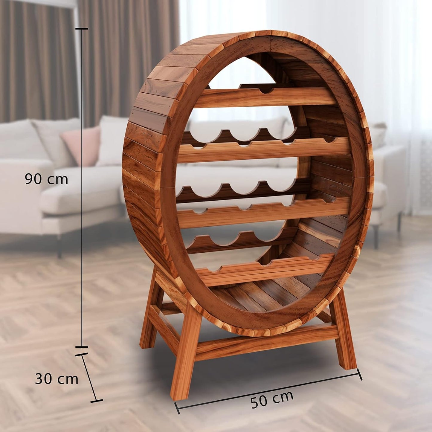 Casaria® Weinregal Fass 12 Flaschen Akazie Massiv Holz Rustikal 90x50x30cm Stehend Keller Küche Wohnzimmer Bar Weinfass Flaschenregal Weinständer Regal