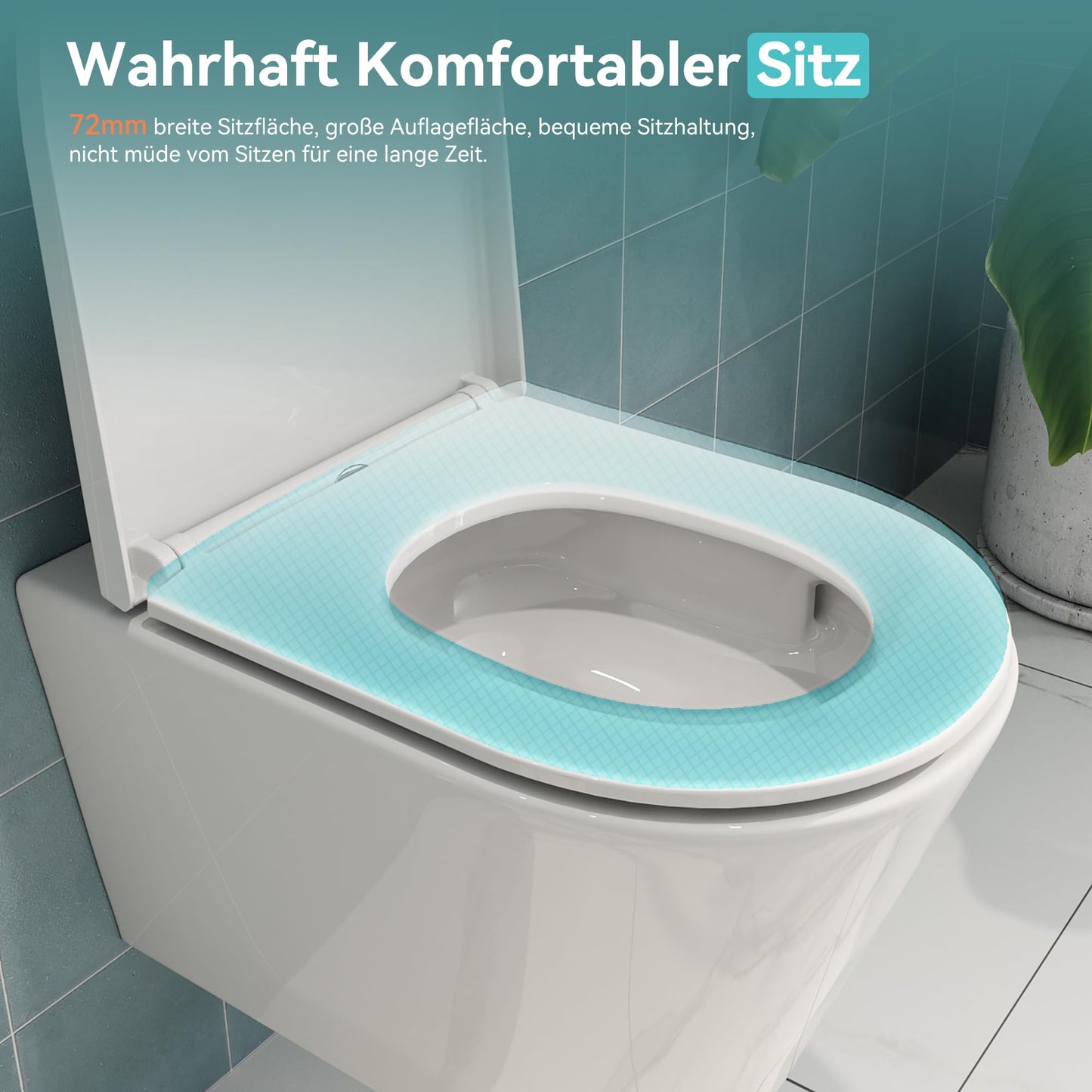 HOROW Wand WC Keramik Hänge WC Set Toiletten mit abnehmbaren Deckel sitz mit Absenkautomatik Hängetoilette, D-Form, kompakte Design Toilette Gästebad