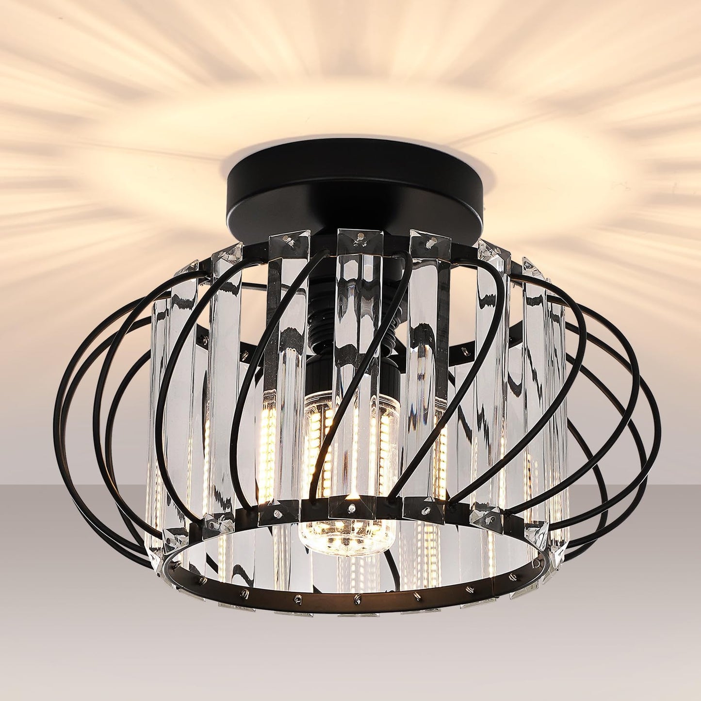 FRIDEKO HOME Modern Kronleuchter Kristall Deckenleuchte Gold,Kleine Kristall Deckenlampe E27 Fassung für Wohnzimmer Schlafzimmer Küche Flur,Ø23cm