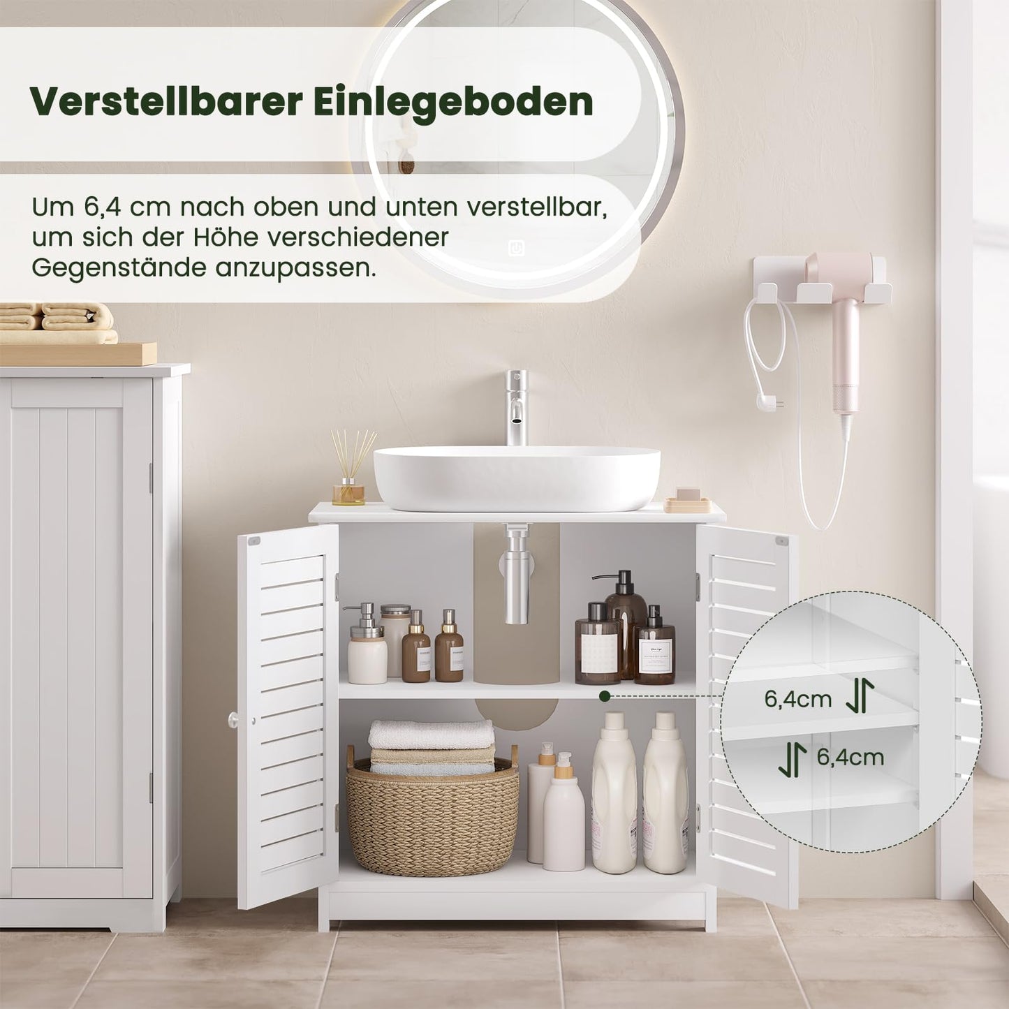 EUGAD Under Basin Vanity Unit Bathroom Cupboard with 2 Doors 60 x 30 x 60 cm, Bamboo