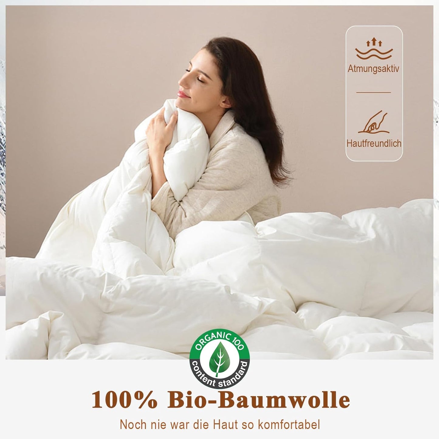 APSMILE Lightweight Down Duvet 155 x 220 cm, Thin Goose Down Duvet for Summer Duvet, Organic Cotton, 510 g, Cooling Duvet for Warm Weather/Hot Sleepers (155 x 220 cm, White)