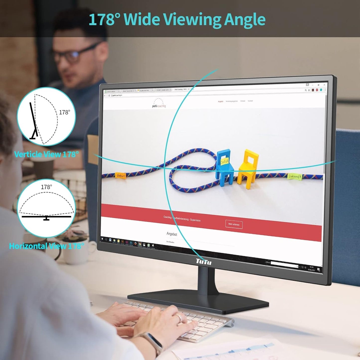 TuTu 24 Zoll Monitor Full HD VA Panel Randlos 75HZ Eye Care (1920 x 1080, VGA HDMI VESA 75 x 75mm) Flimmerfrei Blaulichtfilter Niedriger Stromverbrauch Monitor für PC Büro Schwarz