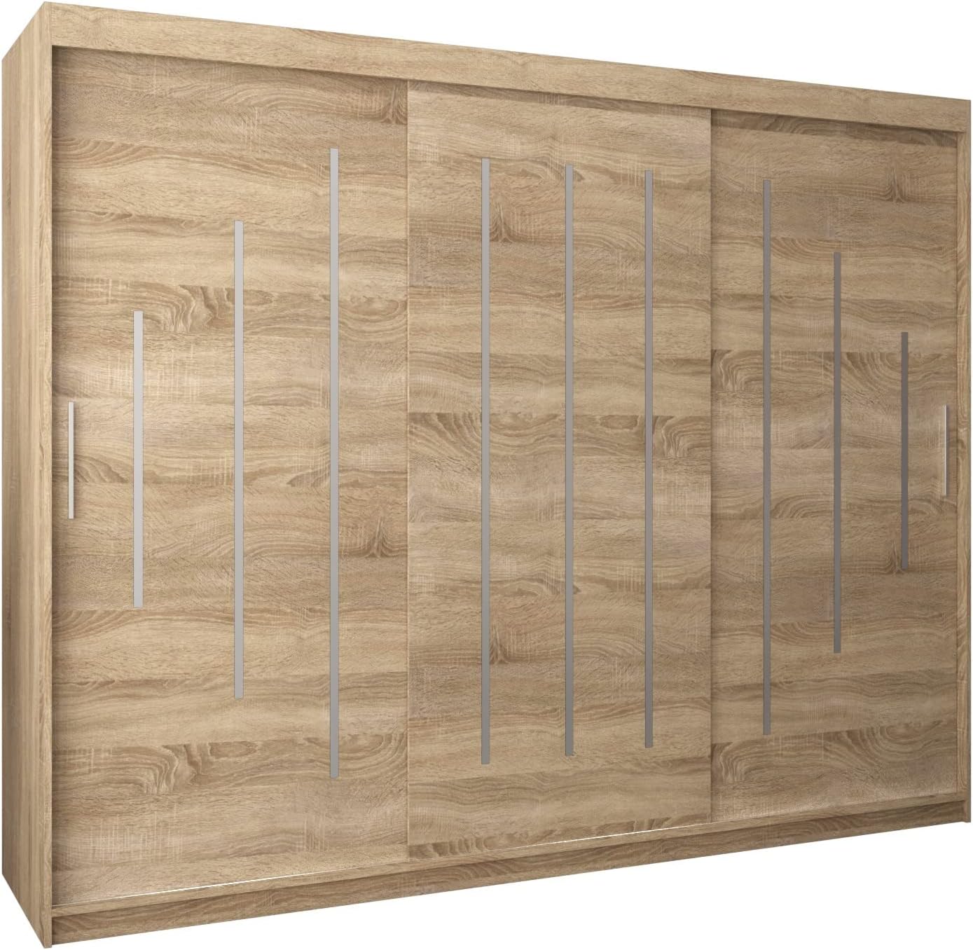 Kryspol Schwebetürenschrank York 250 cm Kleiderschrank mit Kleiderstange und Einlegeboden Schlafzimmer- Wohnzimmerschrank Schiebetüren Modern Design (Weiß)