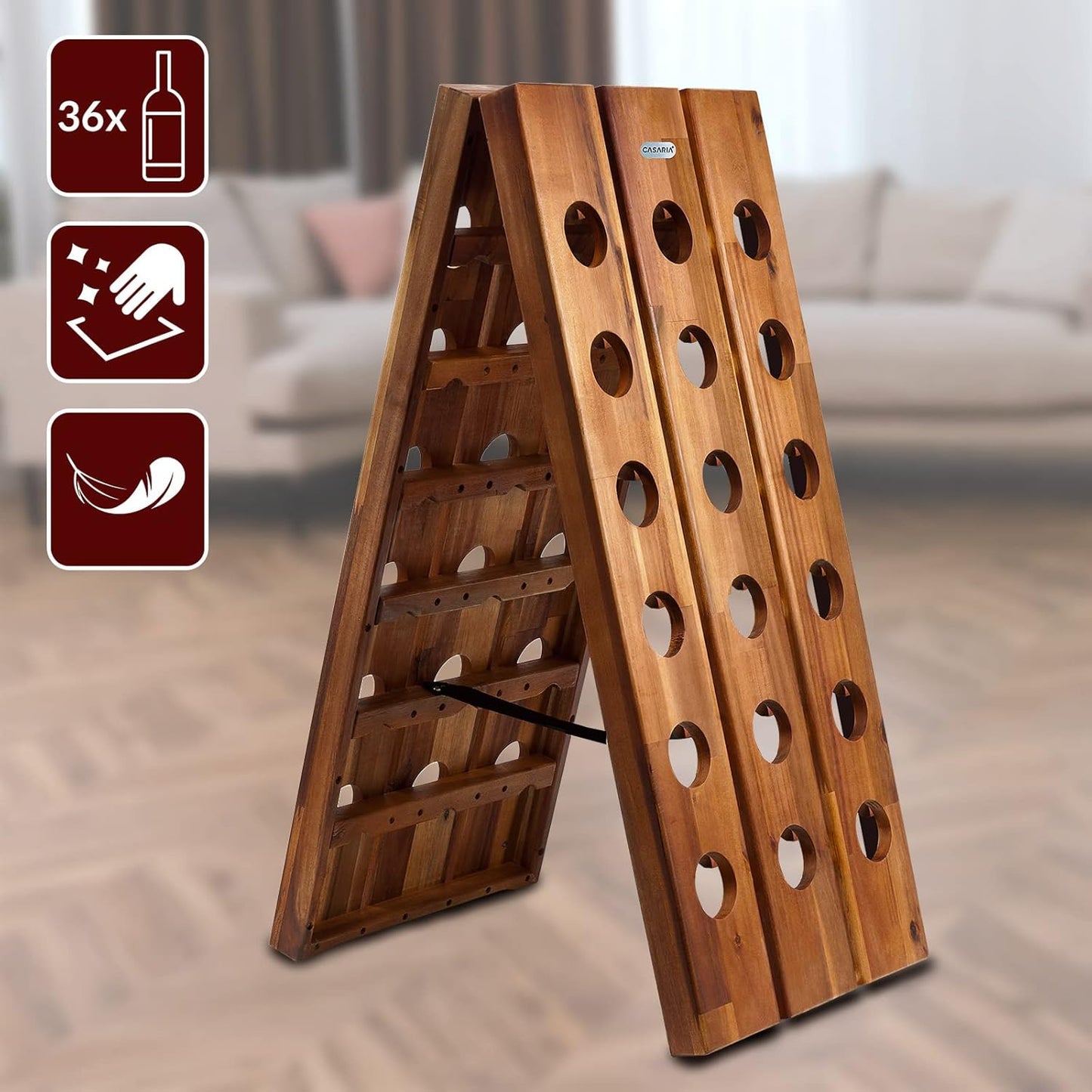 Casaria® Weinregal 36 Flaschen 87x 55x 39cm Akazien Holz Stehend Klappbar Keller Küche Wohnzimmer Bar Weinständer Weinhalter Flaschenregal Regal Rustikal