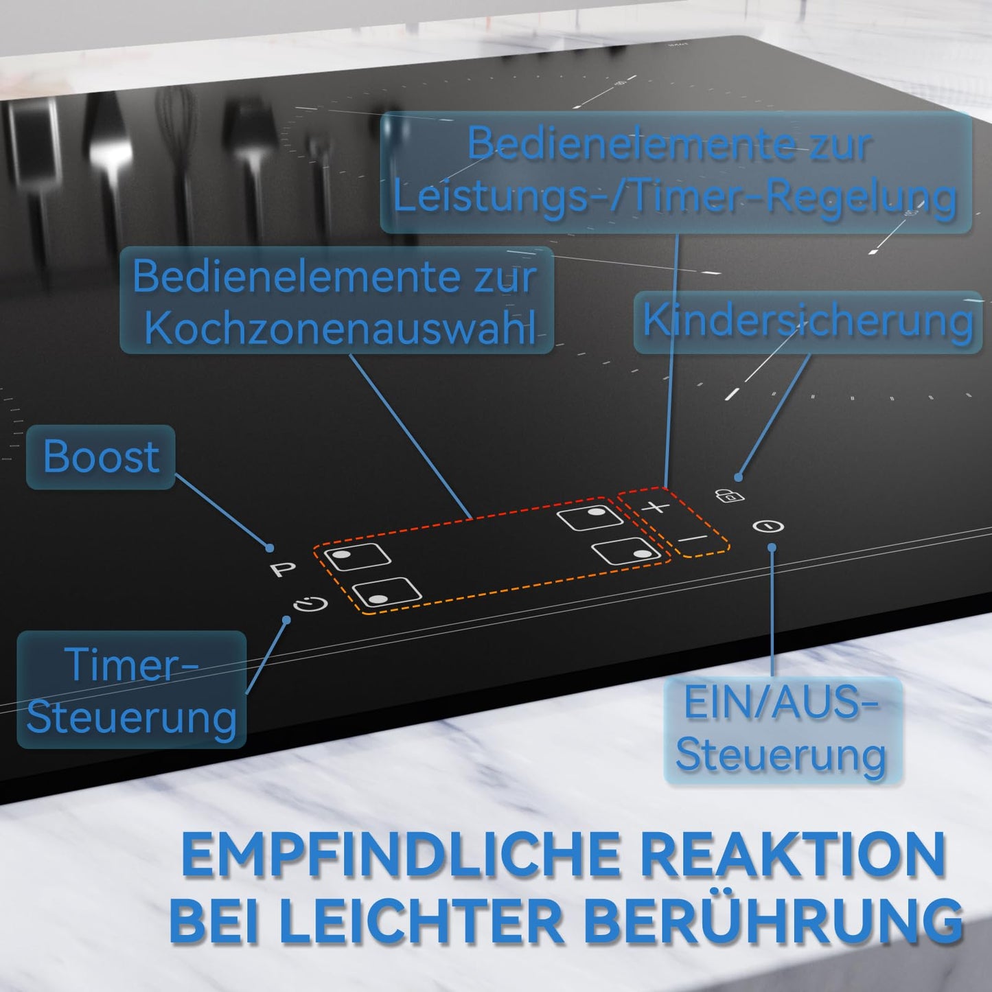Hermitlux kochfeld 28,8cm, Glaskeramik Kochfeld 2 Platten, 9 Leistungsstufen, Touch-Steuerung, Timer, Kindersicherung, Geeignet für Alle Töpfe, 3300W