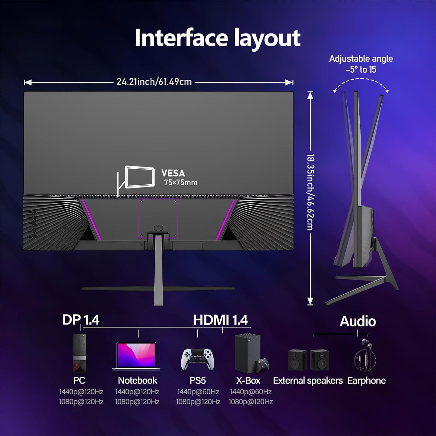 Gawfolk 32 Zoll Curved Gaming Monitor 180HZ / 165Hz / 144hz PC Bildschirm Full HD 1080P, Rahmenloses 1800R Gebogenes Computerbildschirm mit FreeSync und Eye Care Technologie, unterstützt VESA
