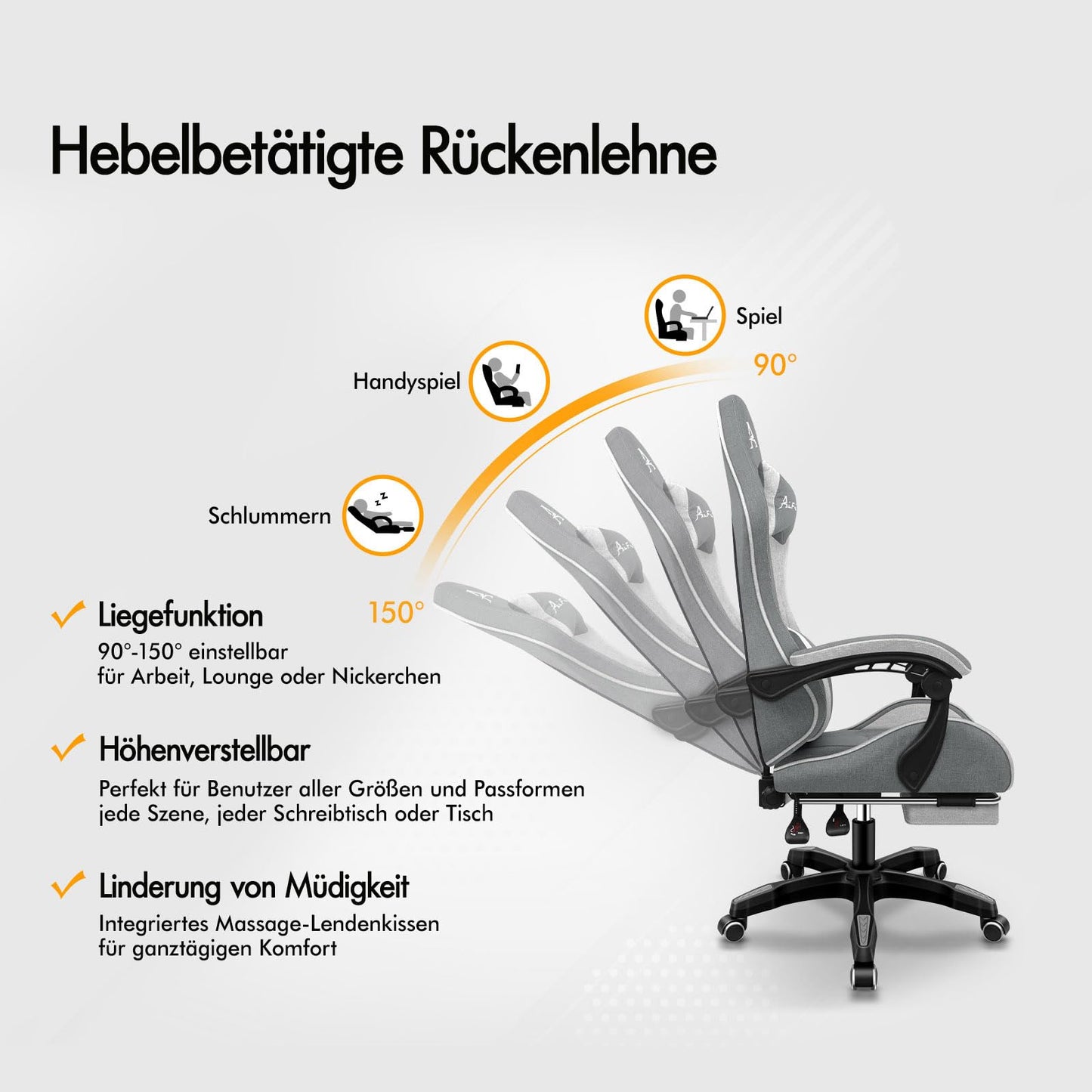 ALFORDSON Gaming-Stuhl mit Massage-Lendenwirbelkissen, ergonomischer Gamer-Racer-Stuhl mit Verstellbarer Rückenlehne, Drehstuhl mit Fußstütze, höhenverstellbar, Schwarz