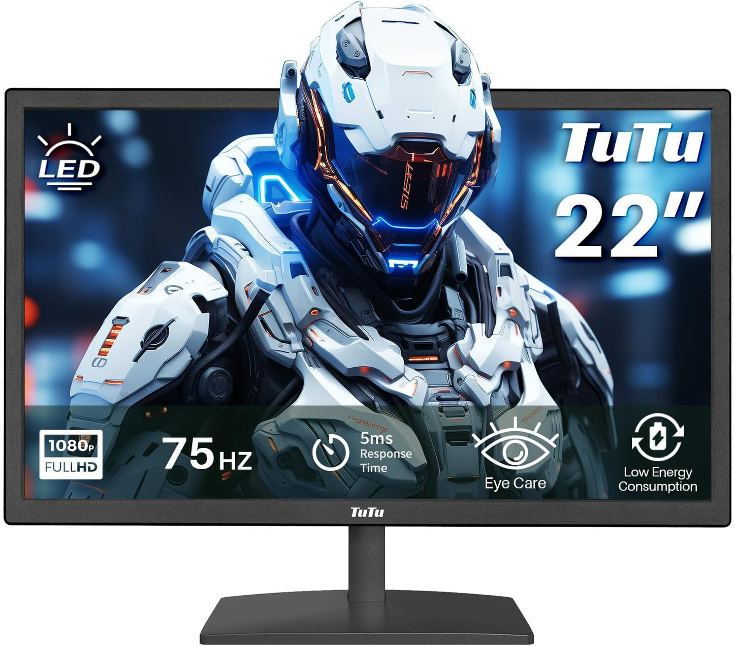 TuTu 24 Zoll Monitor Full HD VA Panel Randlos 75HZ Eye Care (1920 x 1080, VGA HDMI VESA 75 x 75mm) Flimmerfrei Blaulichtfilter Niedriger Stromverbrauch Monitor für PC Büro Schwarz