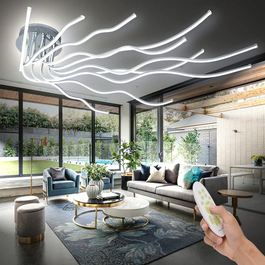 SHIANDAR Led Deckenleuchte Dimmbar,L140cm Wohnzimmerlampe 10-Flammige Deckenlampe Led Deckenleuchte Wohnzimmer mit Fernbedienung 3000K-6500K