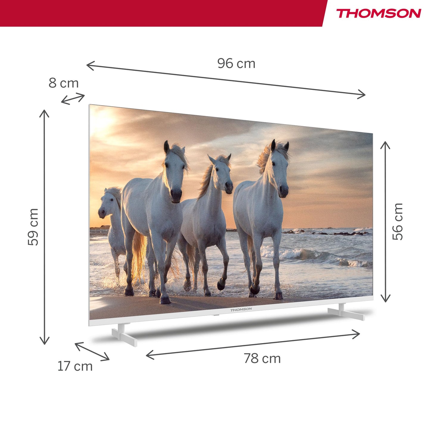 Thomson 43 Zoll (109 cm) 4K Ultra HD Weiß Smart Android TV, Google Assistant, Wi-Fi, Dolby Digital, Bluetooth, Triple-Tuner (Kabel,Satellit,Antenne), HDMI, CI+, A+ Panel – 43UA5S13W