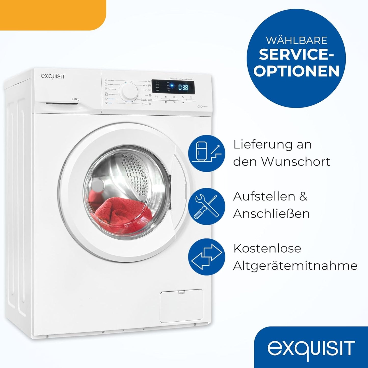 Exquisit Waschmaschine 7kg, Energieeffizienzklasse A, max. 1400 U/Min, Kurzprogramm, Mixprogramm, Startzeitvorwahl (3-24 Std.), Aquastop, 12 Waschprogramme, WA57014-020A weiss