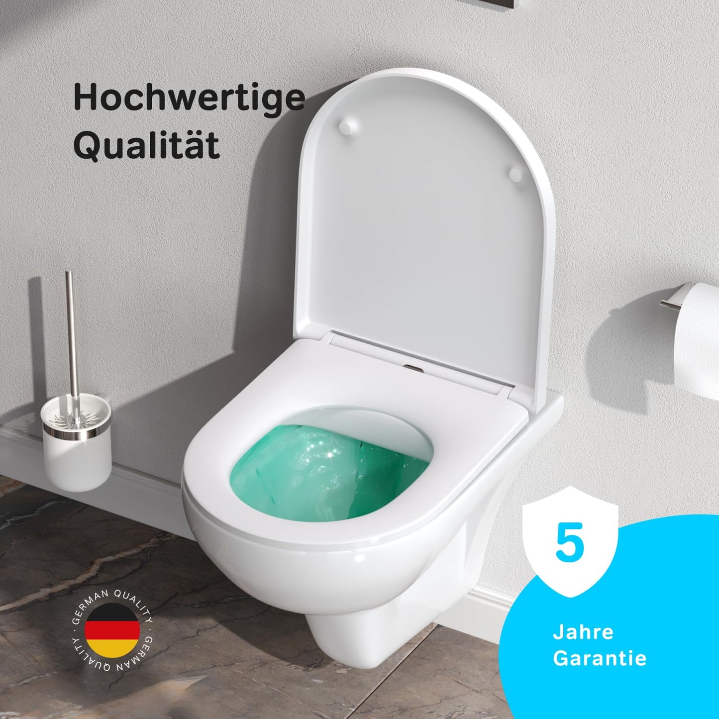 AM.PM X-Joy S - Spülrandlos Hänge WC, Tiefspül Toilette FlashClean, Wand WC mit Toilettendeckel mit Absenkautomatik, Hänge Toilette aus Keramik, Weiß, 50 cm lang