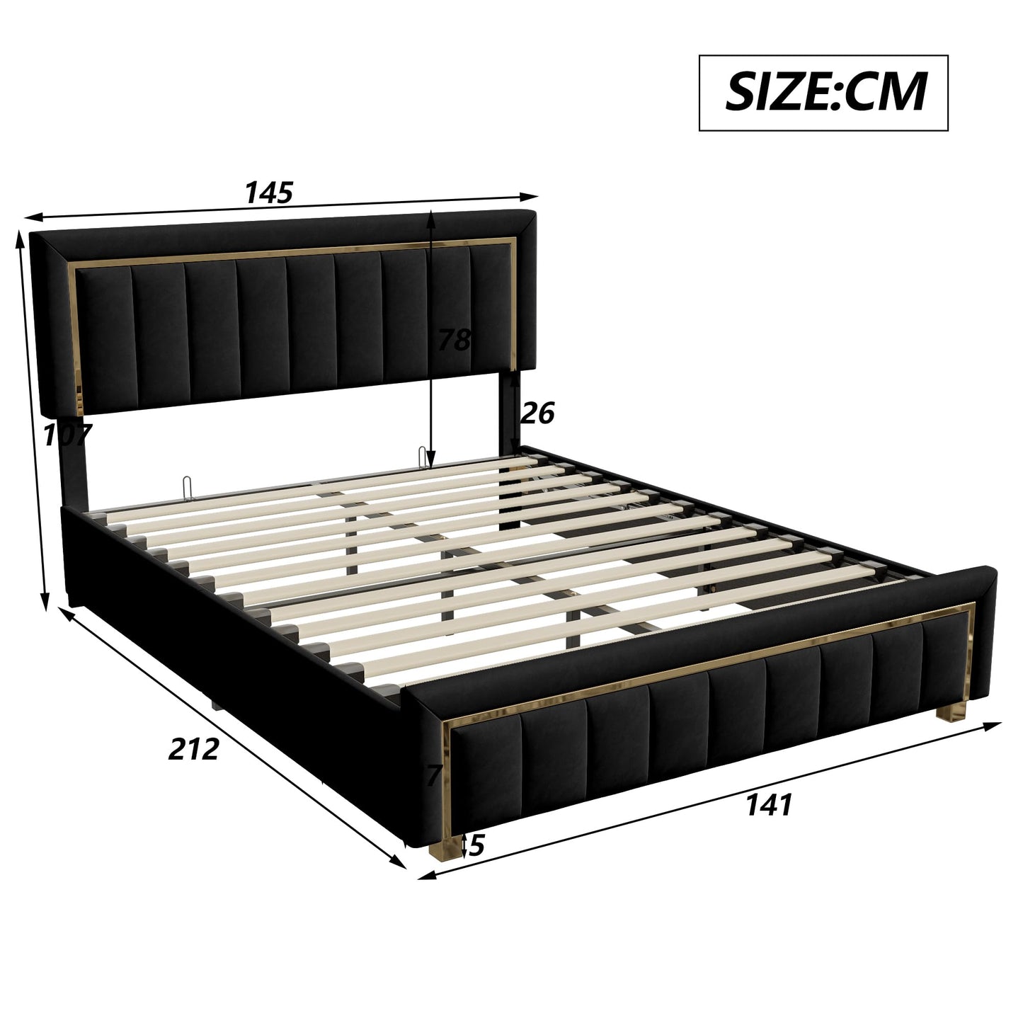 WOBOPCG Upholstered Double Bed 140 x 200, Hydraulic Storage Bed with Slatted Bases, Double Bed with Storage Space, Functional Bed with Storage Space (Grey + Flannel, 140 x 200)