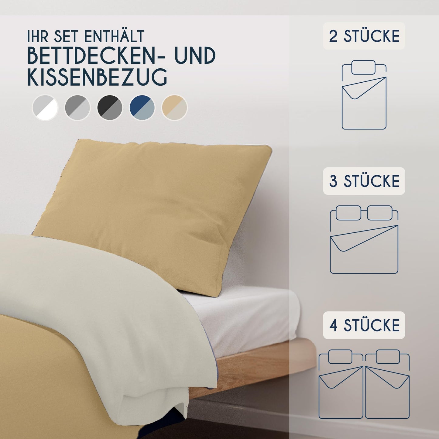 Dreamzie - Bed Linen Set 200 x 200 cm with 2 Pillowcases 80 x 80 cm Light Grey/White - 1 Duvet Cover 200 x 200 cm Made of 100% Microfibre - Certified No Chemicals (Oeko Tex)
