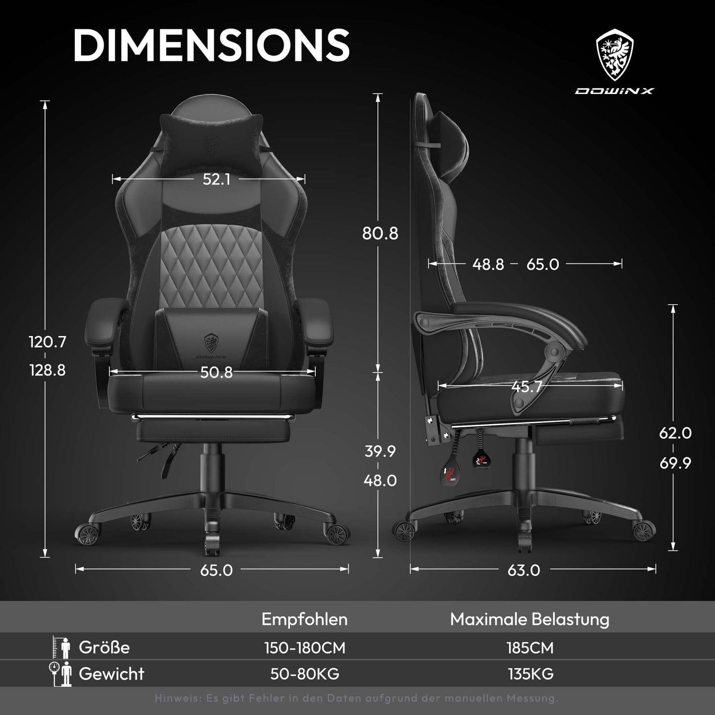 Dowinx Gaming Chair, Racing Gamer Chair, Ergonomic Gaming Chair with Lumbar Support, Gaming Chair, PU Leather, 150 kg, Black Purple