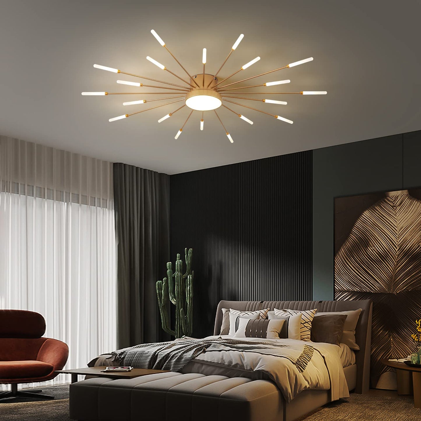 minifair Moderne LED-Deckenleuchte, 12 + 1 Köpfe, halbbündige Deckenleuchte, goldene Kronleuchter, Deckenbeleuchtung für Schlafzimmer, Wohnzimmer, Küche, Esszimmer, Restaurant