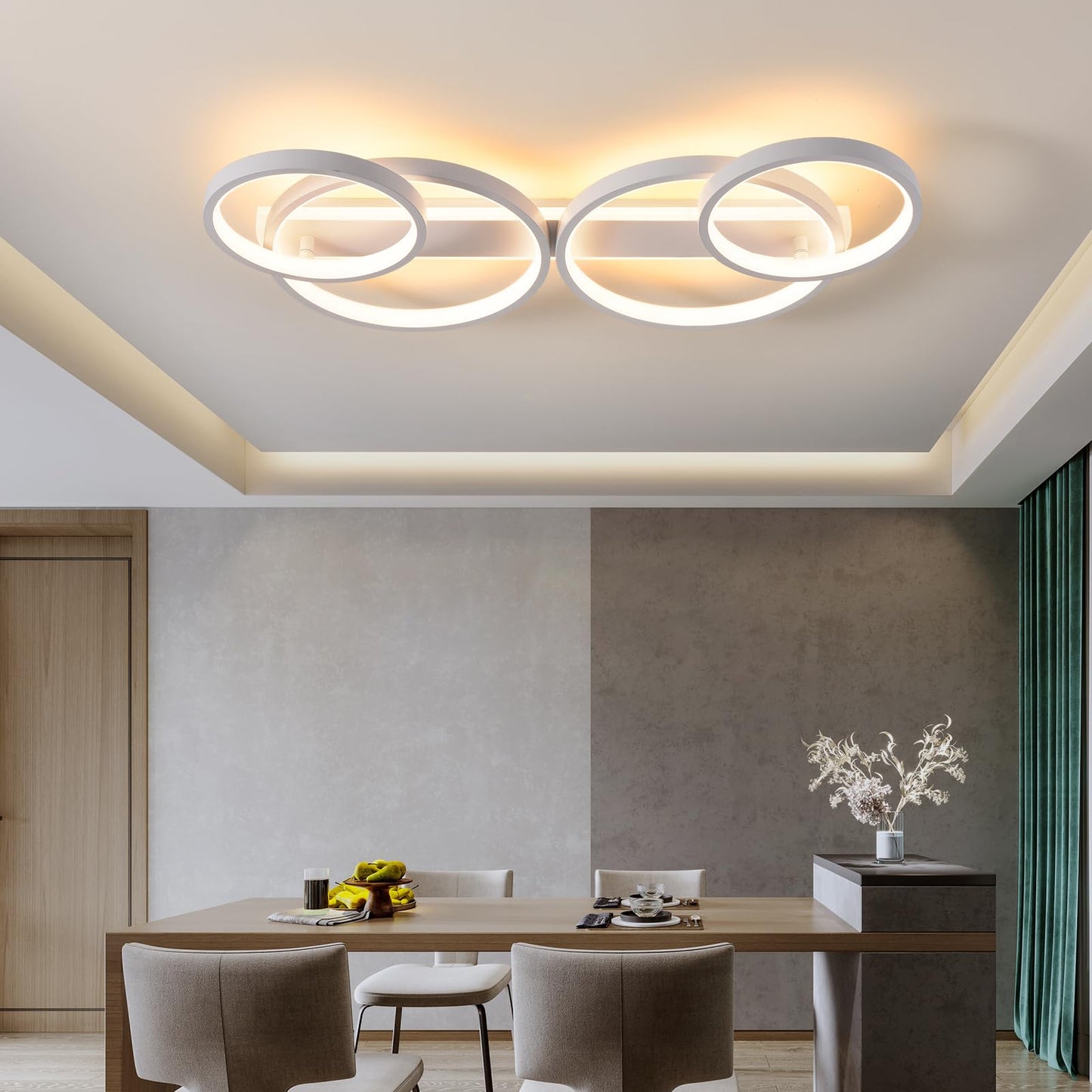 LED Ceiling Lamp, Dimmable Ceiling Light with Remote Control App, Adjustable Ring Shape Living Room Lamp 4 Bulbs Chandelier Lamp, 48 W 3000-6500 K Ceiling Lighting for Bedroom Living Room, Black, 86