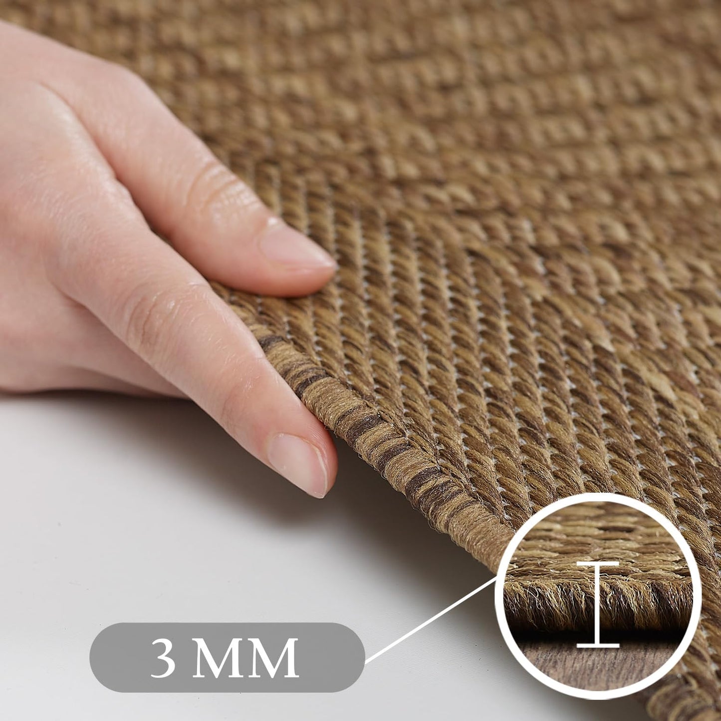 SIMPEX Outdoor Weatherproof Rug for Patio, Balcony, Garden, Kitchen, Plain Design, Flat Weave, Sisal Look, Washable Rug, Size: 140 x 200 cm, Colour: Beige