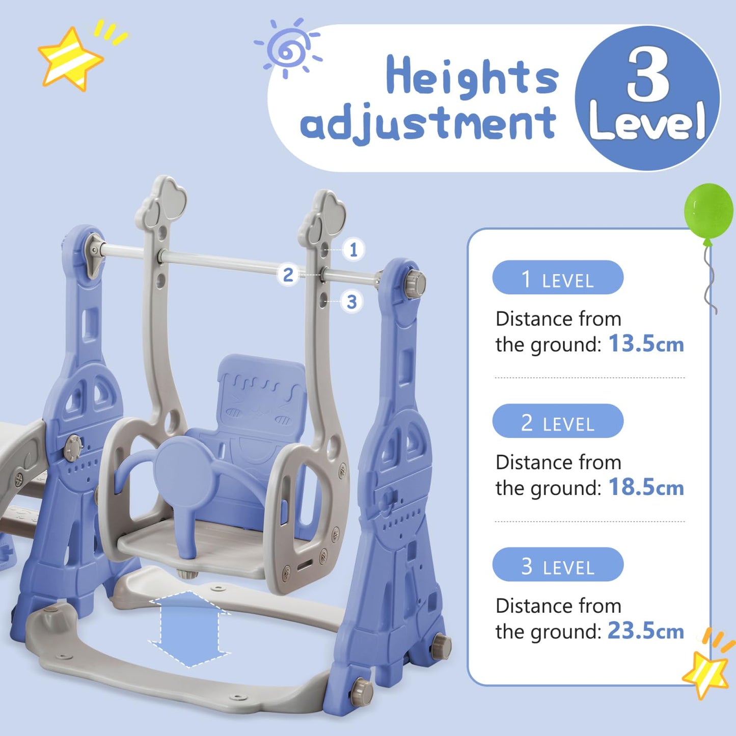 BestAlice 4 in 1 Kinderrutsche Set für Outdoor und Innen, Spielplatz mit Schaukel, Basketballkorb, Kletterleiter, Indoor- und Outdoor-Spielset, 18 Monate + (Blau)