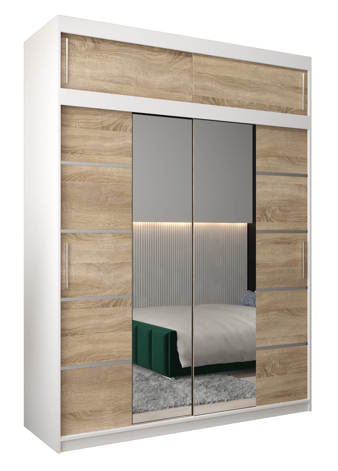 MEBLE KRYSPOL Verona 4 250 Bedroom Wardrobe Sliding Doors Cabinet with Mirror Wardrobe with Mirror Sliding Door Wardrobe Sliding Doors - 250 x 240 x 62 cm - Sonoma with Extension