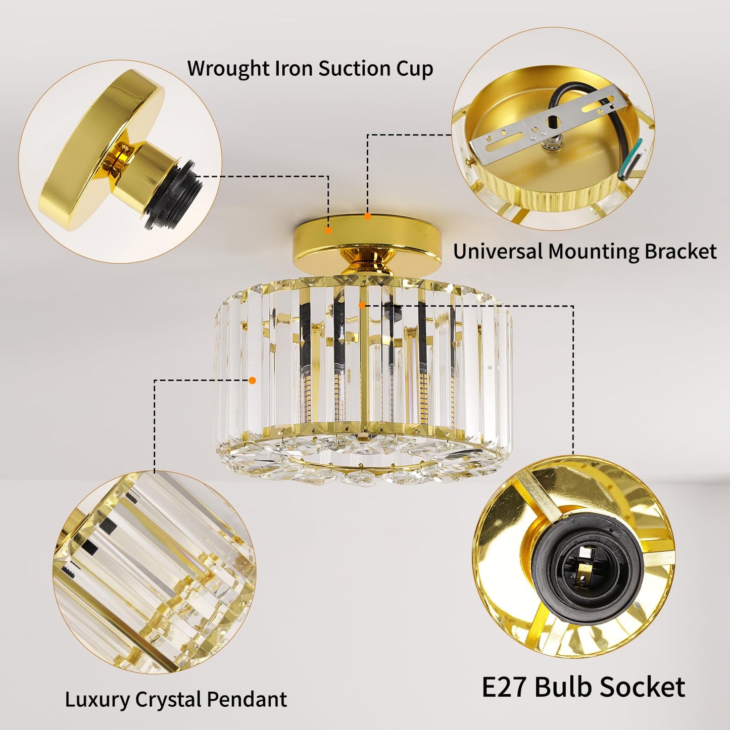 FRIDEKO HOME Modern Kronleuchter Kristall Deckenleuchte Gold,Kleine Kristall Deckenlampe E27 Fassung für Wohnzimmer Schlafzimmer Küche Flur,Ø23cm