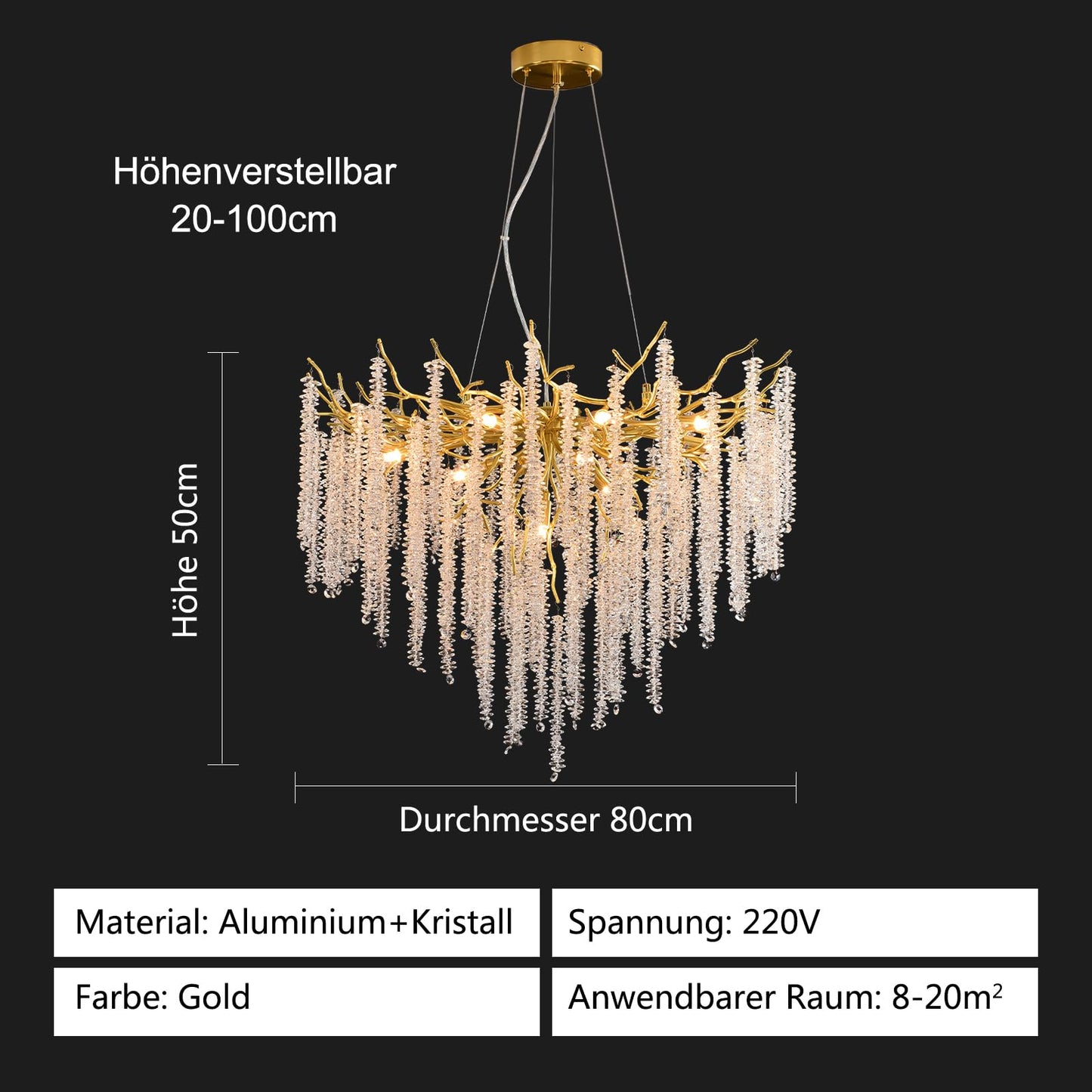 AHXIAOZN Modern Kronleuchter Kristall Leuchte,Luxus Kristall Pendelleuchte,Dimmbar Rund Kristall Hängeleuchte,für Esszimmer, Küche, Wohnzimmer, Schlafzimmer, Flur, Café,Bar(Gold,60cm)