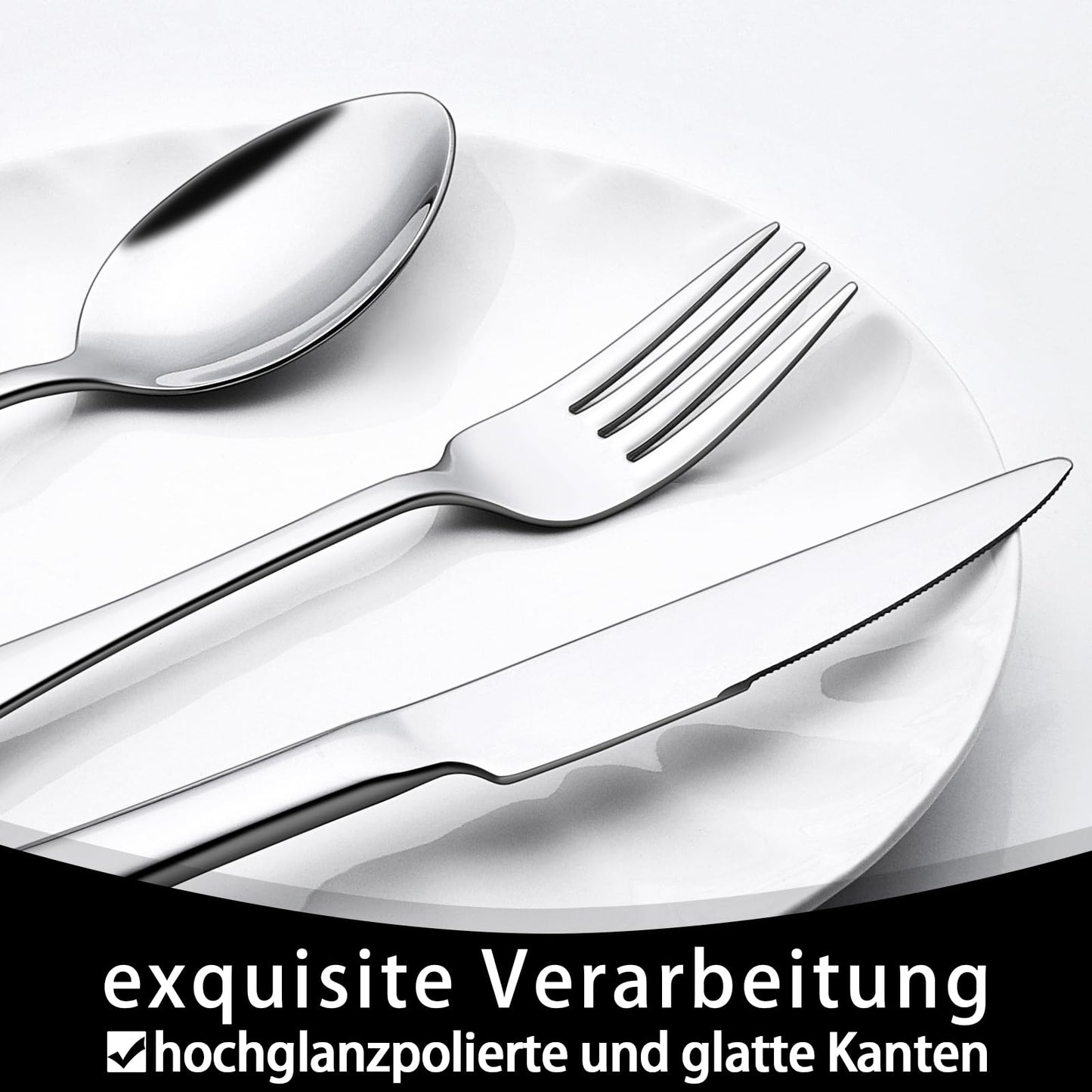 Terlulu 36 teiliges Edelstahl Besteckset mit Steakmesser, Besteck Set 6 Personen, Elegantes Essbesteck Set mit Messer Gabel Löffel, Tafelbesteck für Haus/Party/Restaurant, Spülmaschinenfest