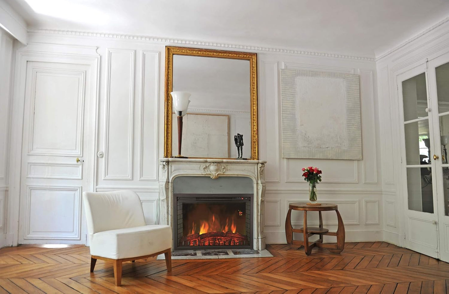 CHEMIN'ARTE Electric Fireplace XL - Electric 2-in-1 Standing or Built-in Fireplace Flame Effect LED Electric Heater 2000 W Fireplace with Remote Control, Start Control, Thermostat Black - 76 x 23 x 54