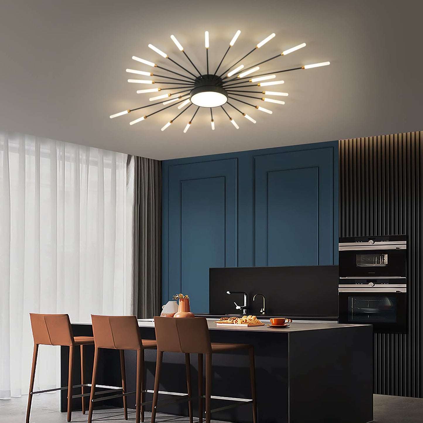 minifair Moderne LED-Deckenleuchte, 12 + 1 Köpfe, halbbündige Deckenleuchte, goldene Kronleuchter, Deckenbeleuchtung für Schlafzimmer, Wohnzimmer, Küche, Esszimmer, Restaurant