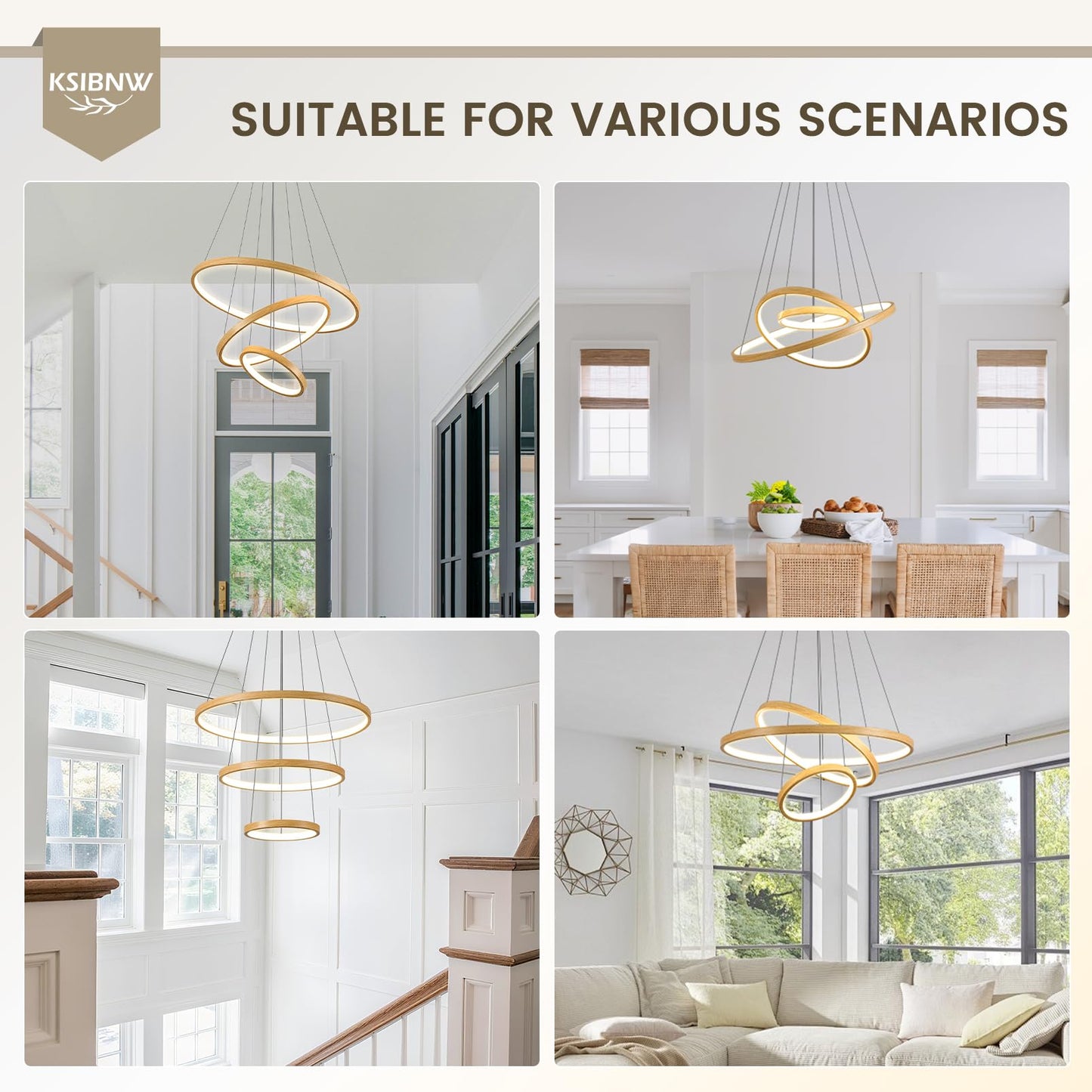 KSIBNW 3 Ringen Moderne LED Hängelampe Esstisch,45W LED Hängeleuchte & Pendelleuchten Höhenverstellbar für Esszimmer Wohnzimmer,Dimmbar Hängeleuchte Aluminium Mit Fernbedienung,3000K-6500K,Schwarz