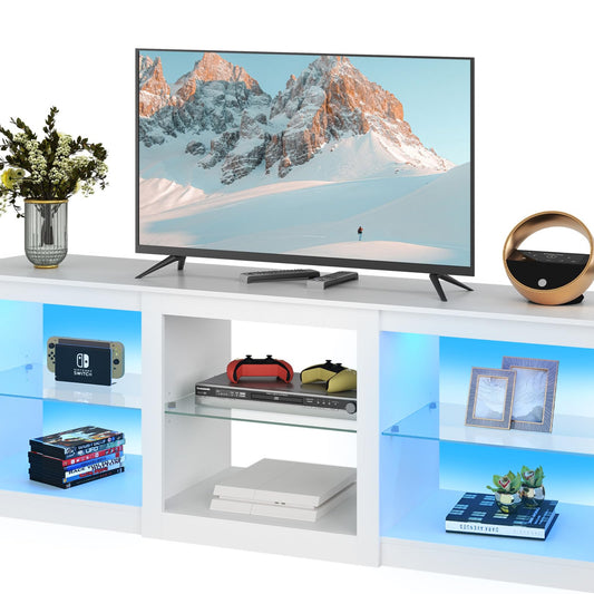 WLIVE LED TV Cabinet, 166 x 39 x 56 cm, Lowboard for TVs up to 75 Inches, TV Stand with Adjustable Glass Shelf for Living Room, Bedroom (Black)