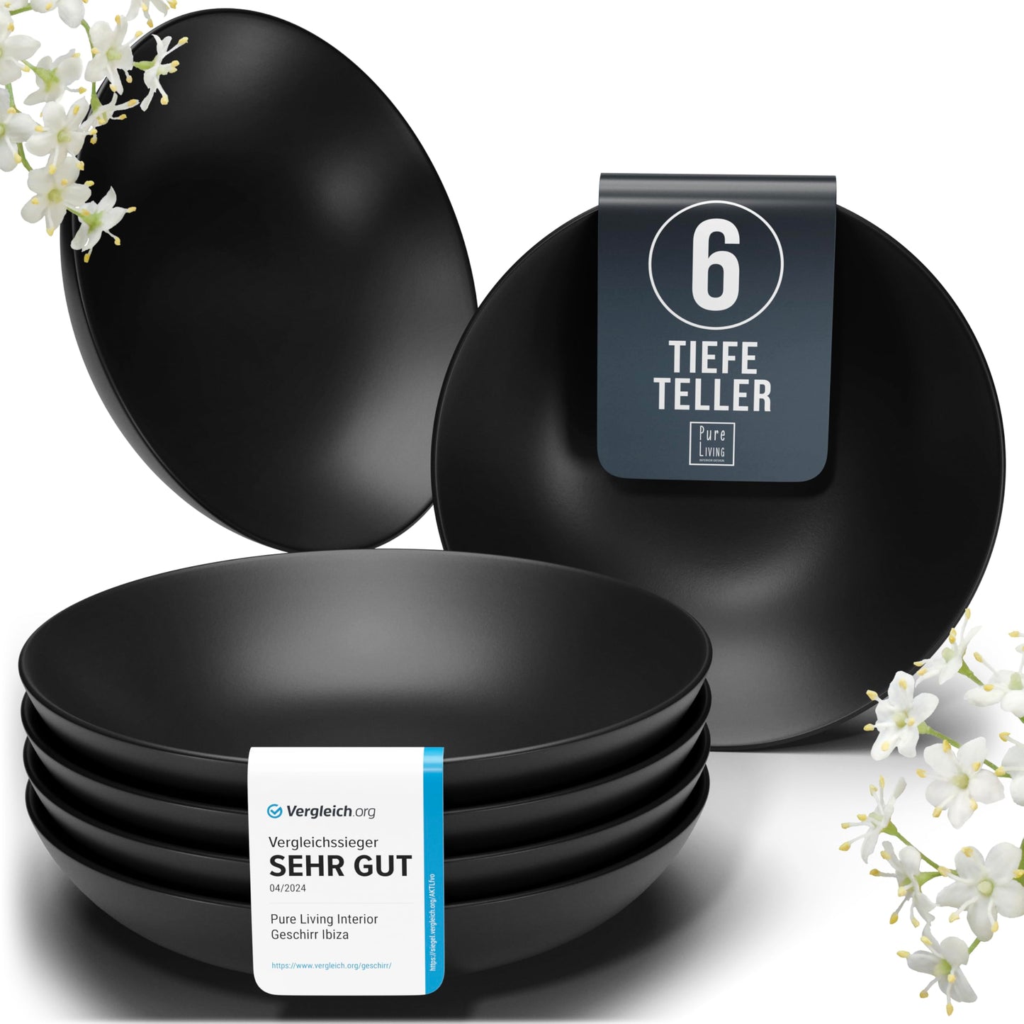 Steingut Geschirrset 6 Personen Manhattan 24 tlg. TESTSIEGER, Cooles Urbanes Steingut Geschirr Set, Schüssel- und Teller Set, Tafelservice 6 Personen, Geschirrsets Pure Living in matt Schwarz