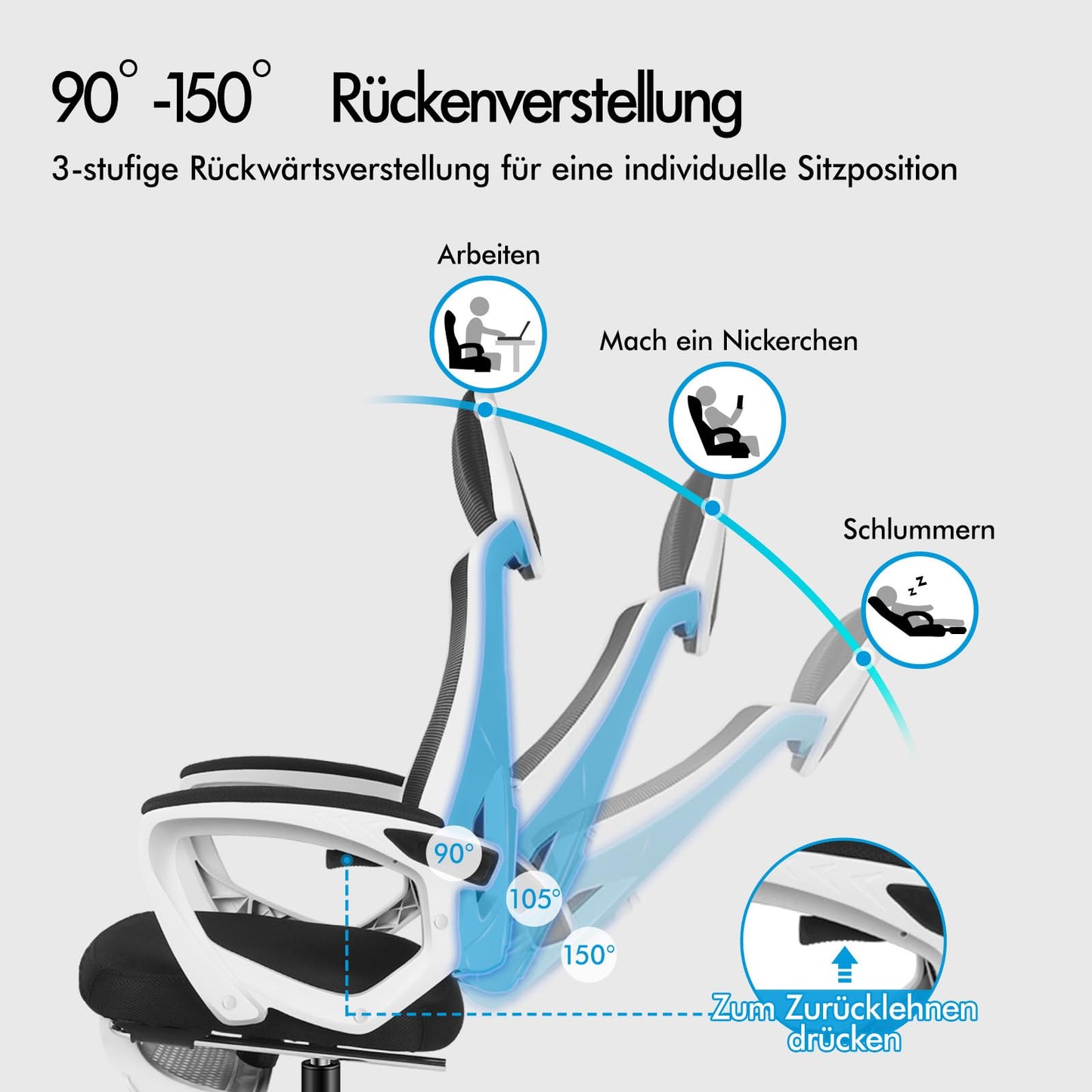 ALFORDSON Bürostuhl, Lendenstütze, Atmungsaktives Netz und Stoff, Hochklappbare/Verstellbare Armlehnen, Hochwertiger Schaumstoff, 180kg für Zuhause & Gaming, Wale, Schwarz