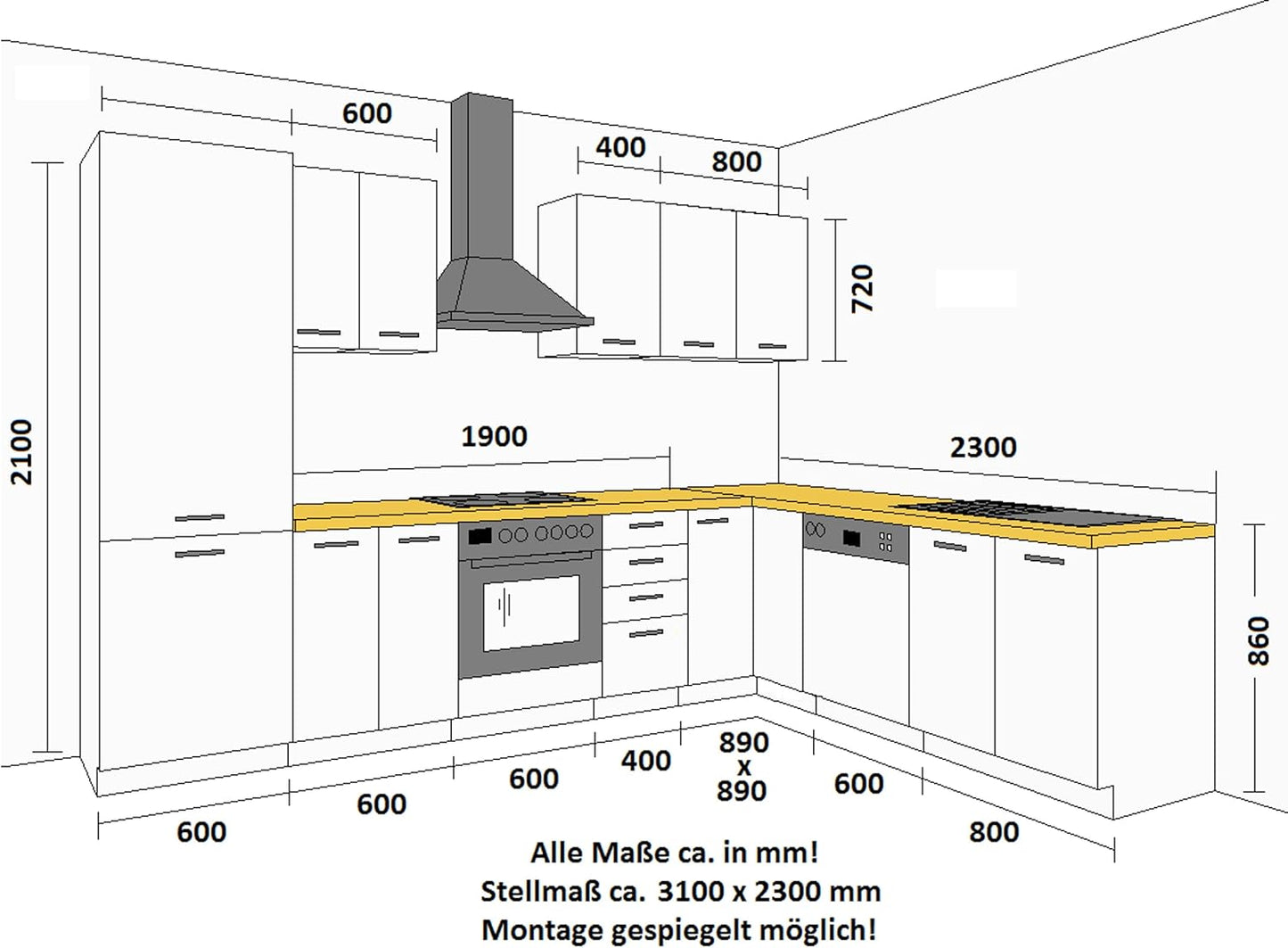 EKO Corner Kitchen Unit 310 x 230 cm White