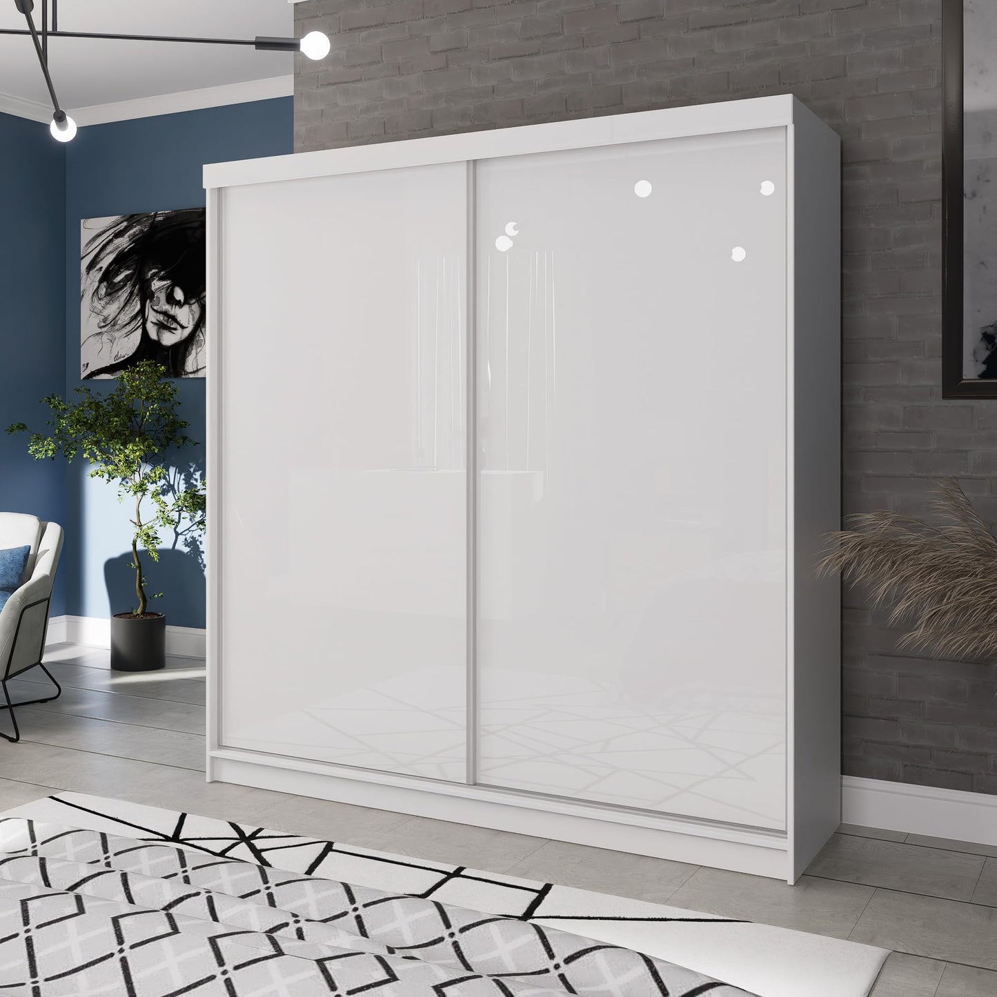 Marlux-Meble Two-Door Wardrobe 230 cm Wide with Floating and Sliding Doors Corner Wardrobe Bedroom Cabinet Hallway Cabinet System Cabinet High Gloss Cabinet