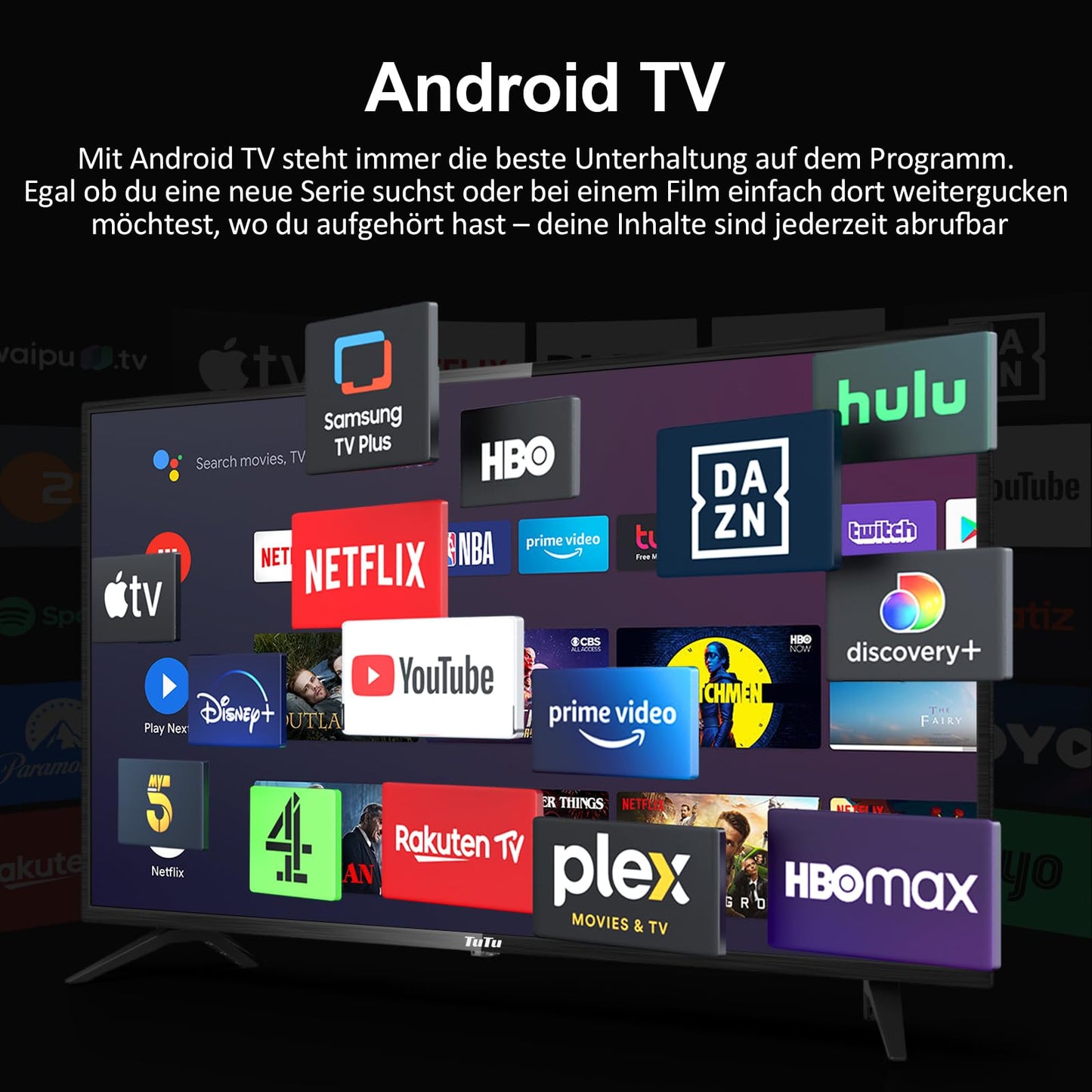 TuTu Smart TV 25 Zoll (64 cm) Full HD VIDAA Fernseher mit WLAN Triple Tuner (DVB-T/T2, DVB-C, DVB-S/S2) APP Store HDMI USB (TUV25FQ1B, 2024)