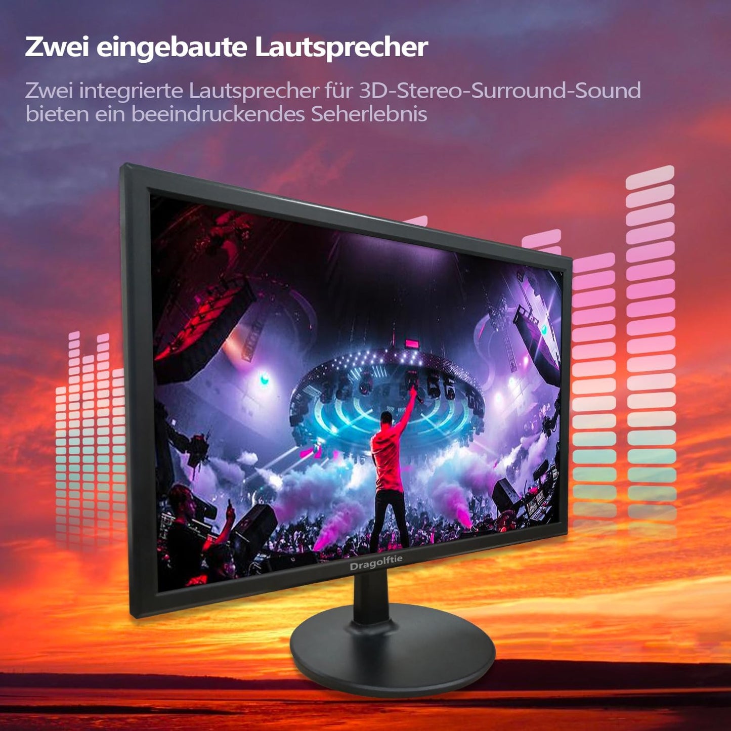 Dragolftie 19 Inch PC Monitor 1440 x 900, Two Built-in Speakers, 60Hz, 5ms, Computer Screen with Low Blue Light Desktop Monitors, HDMI, VGA, VESA Mountable Business Screen, Black