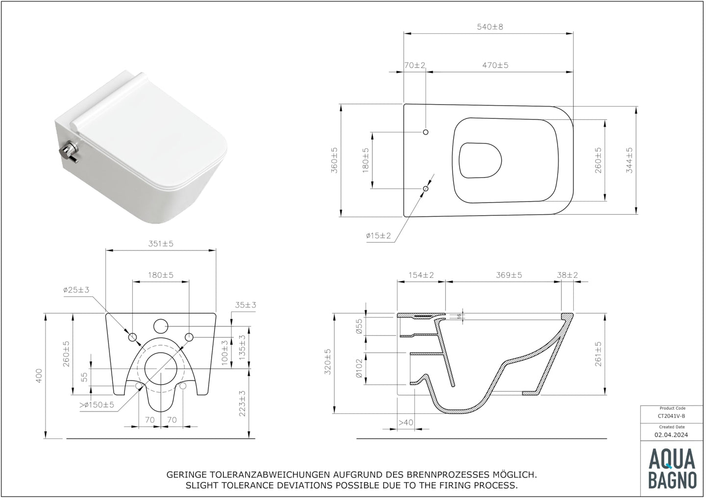 SSWW Taharet Toilet Includes Fitting and Removable Soft-Close Seat, Shower Toilet, Hanging Toilet, Toilet with Bidet Function, Hygienic, Shattaf, Different Versions