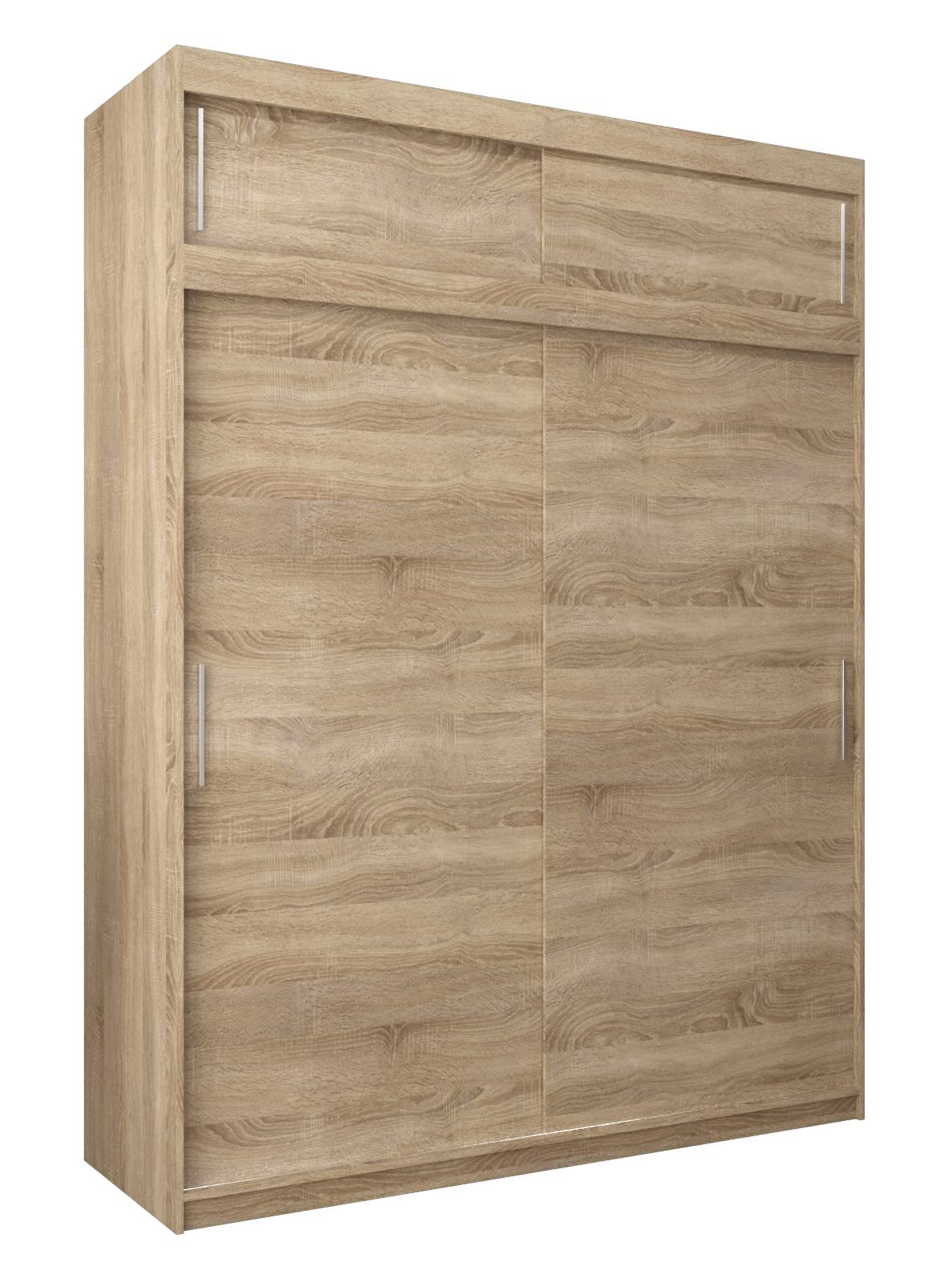 MEBLE KRYSPOL Tokyo 250 Wardrobe with Three Sliding Doors for Bedroom – Modern Storage Cabinet with Clothes Rail and Shelves – 250 x 200 x 62 cm – Matte Black and Artisan