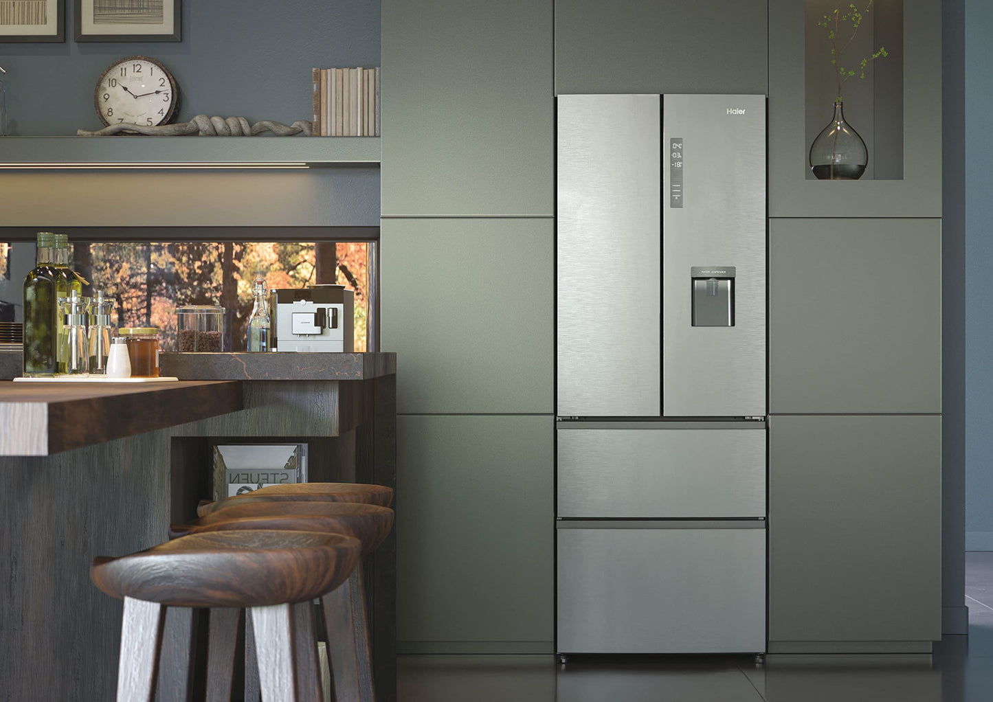 Haier French Door Kühl-Gefrierkombination 70 cm Breite I 402 L French Door Kühlschrank, freistehend I Doppeltür Kühlschrank mit Gefrierfach, No Frost I LED, Touch-Display I FD 70 SERIE 3 HFR3718ENMM