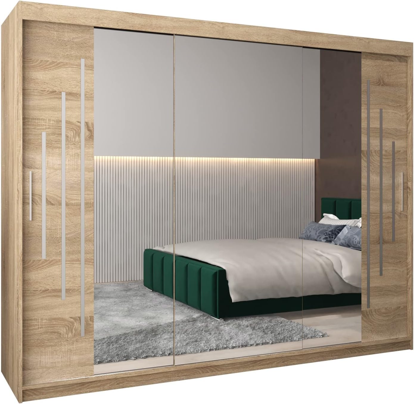 MEBLE KRYSPOL Kleiderschrank mit Spiegel York 2 - Garderobenschrank - Schrank Schlafzimmer - Mehrzweckschrank Zwei Schiebetüren - Regalen - Flur Möbel - Kleiderstange Schrank - Allzweckschrank