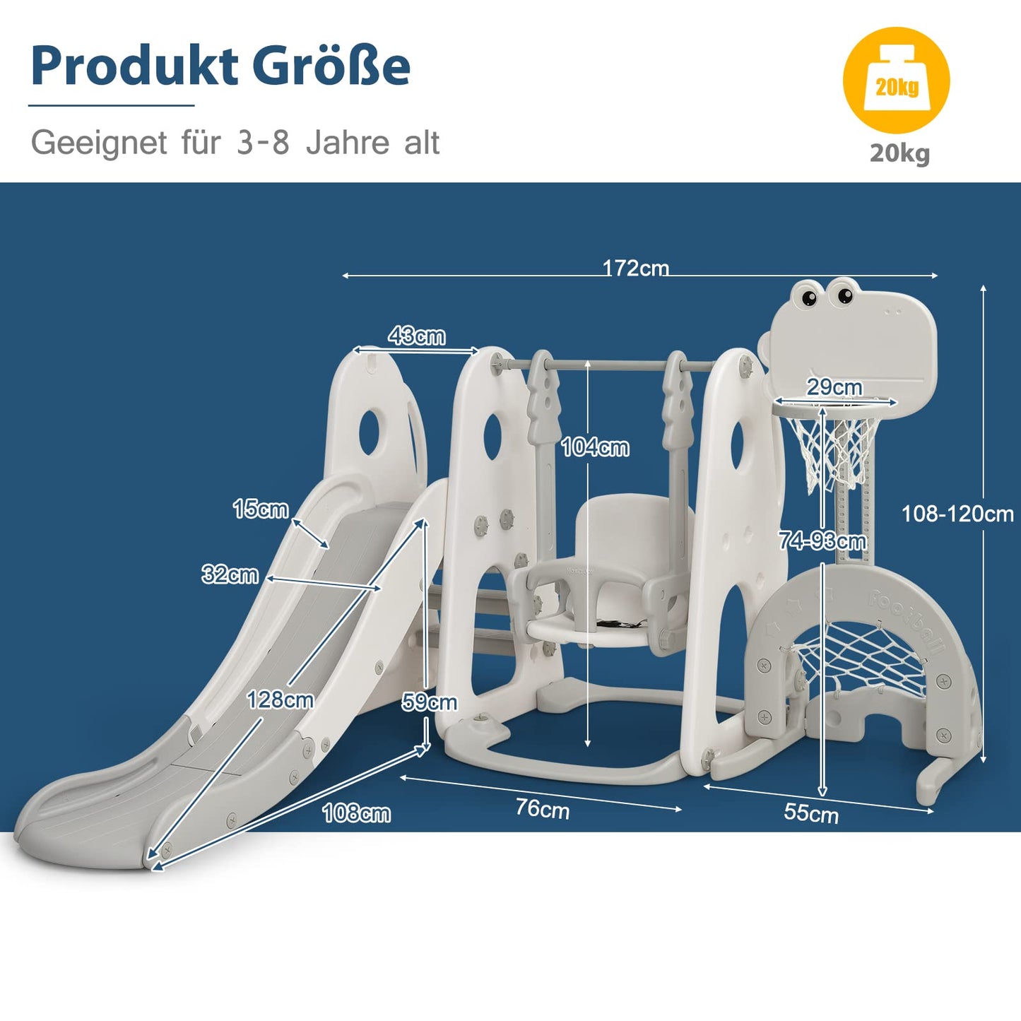 COSTWAY 6-in-1 Children's Playground, Children's Slide & Swing & Basketball Hoop & Ladder & Football Goal & Golf Hole, Swing Frame Garden Swing Children's Swing, Children's Slide Indoor Outdoor
