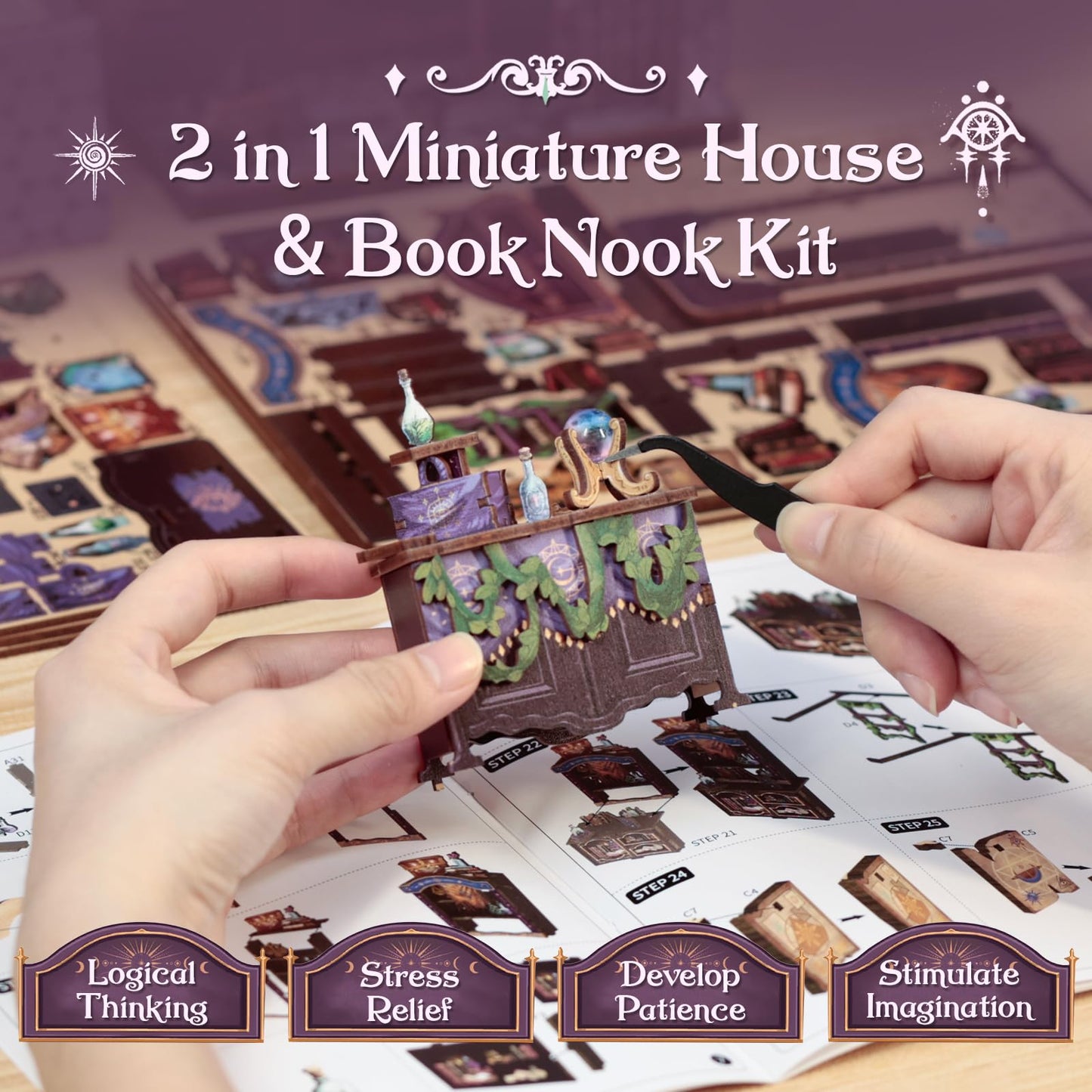 CUTEBEE Book Nook Kit – DIY Puppenhaus Häuser, Miniatur Haus Selber Bauen für Erwachsene, 3D-Holzpuzzle & Buchstütze | Kreatives Set für Bücherregal Dekor | Geschenk,199 PCS (Champs-Élysées Florist)